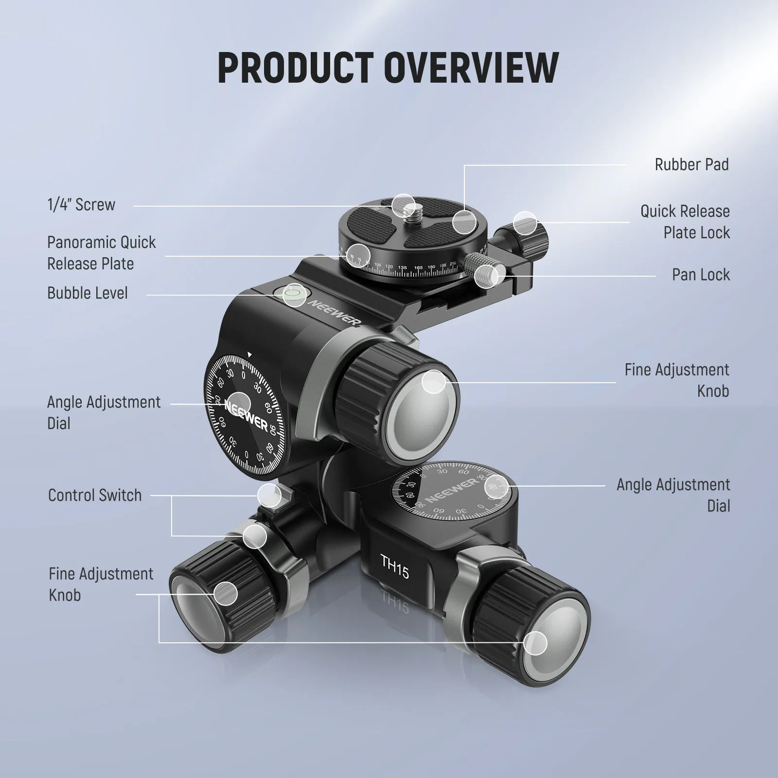 NEEWER TH15/TH16 3-Way Geared Tripod Head