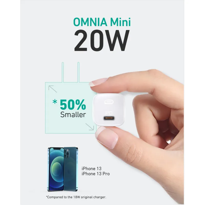 PA-B1 Omnia Mini 20W USB C PD Charger White