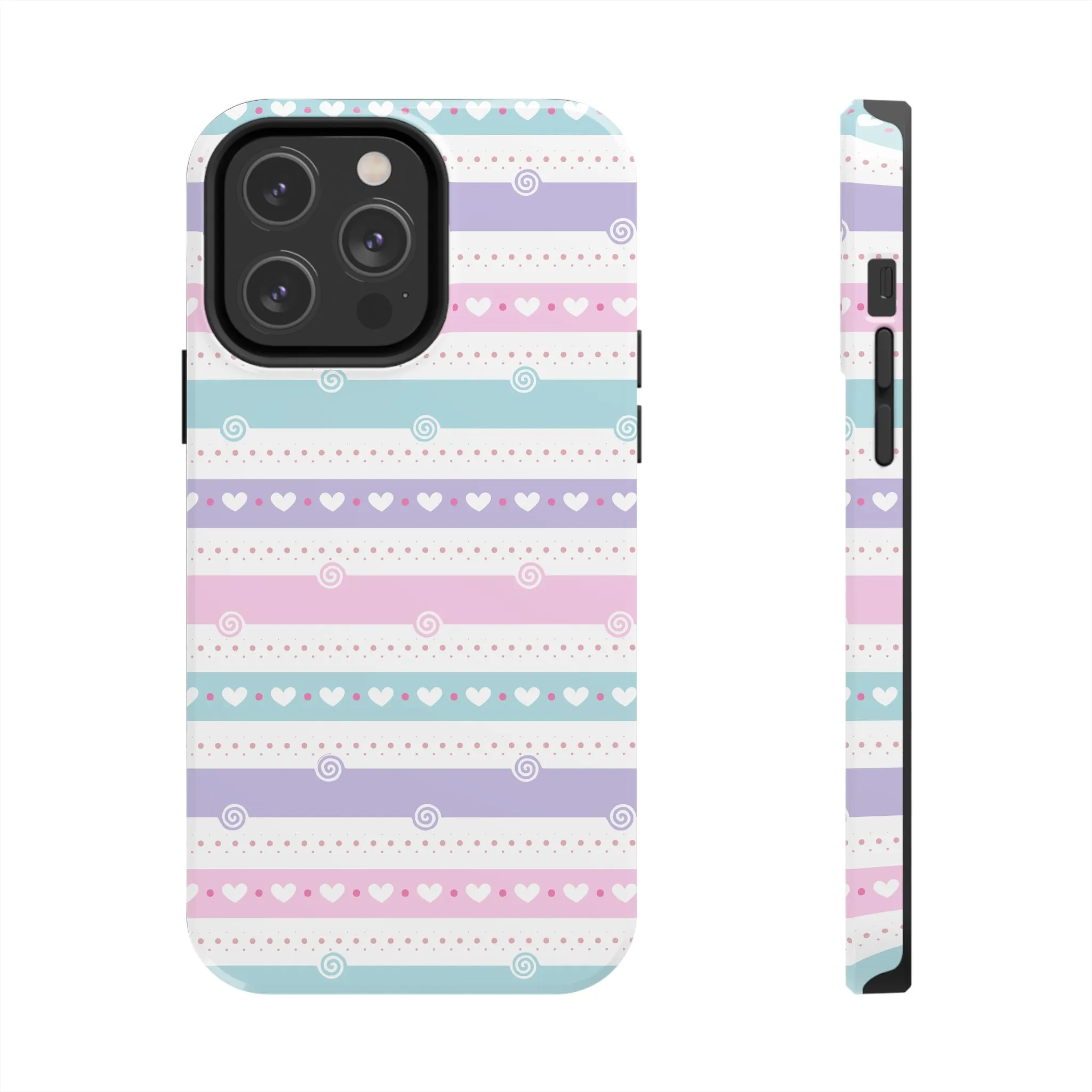 Pastel Stripes and Hearts print design Tough Phone Case compatible with a large variety of iphone models