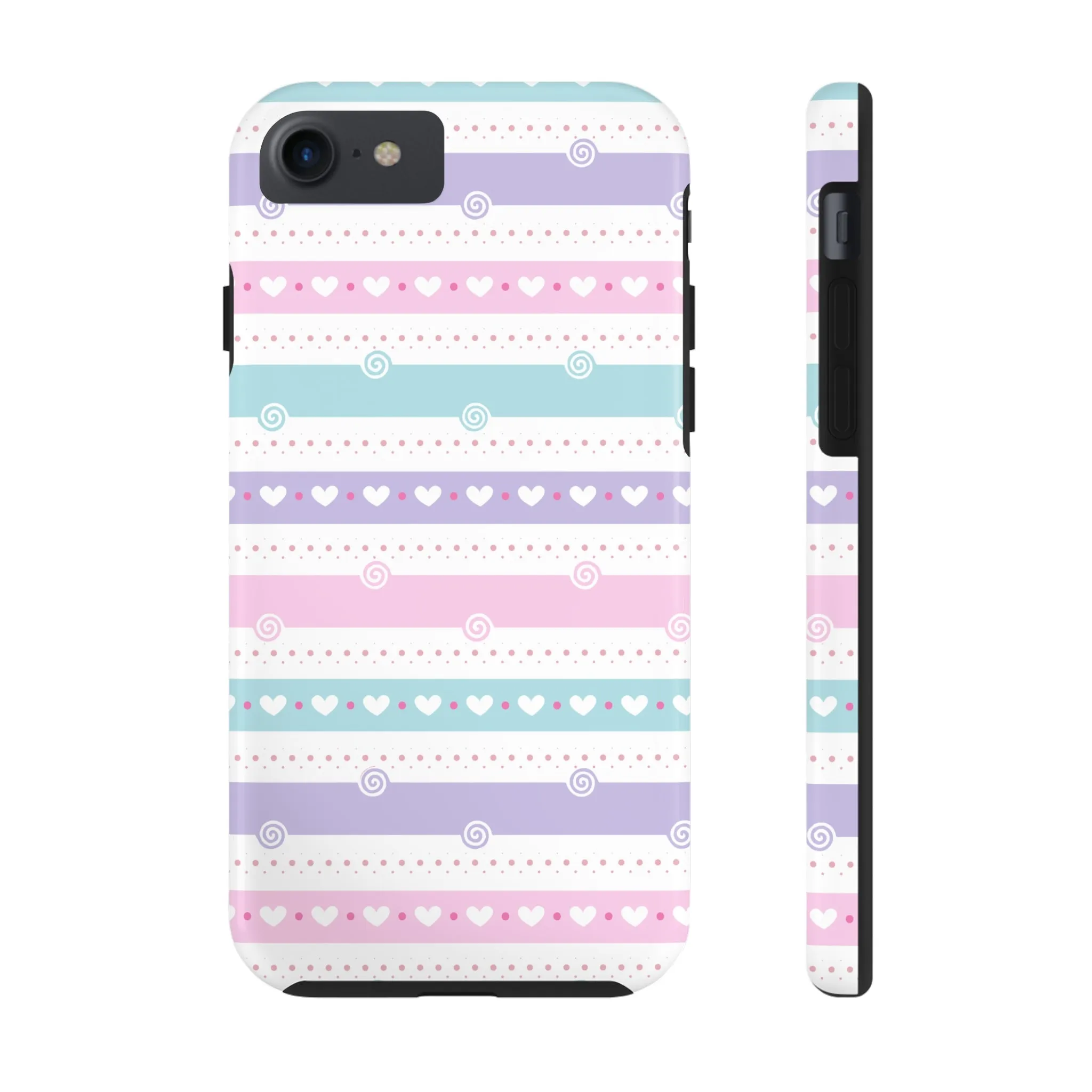 Pastel Stripes and Hearts print design Tough Phone Case compatible with a large variety of iphone models