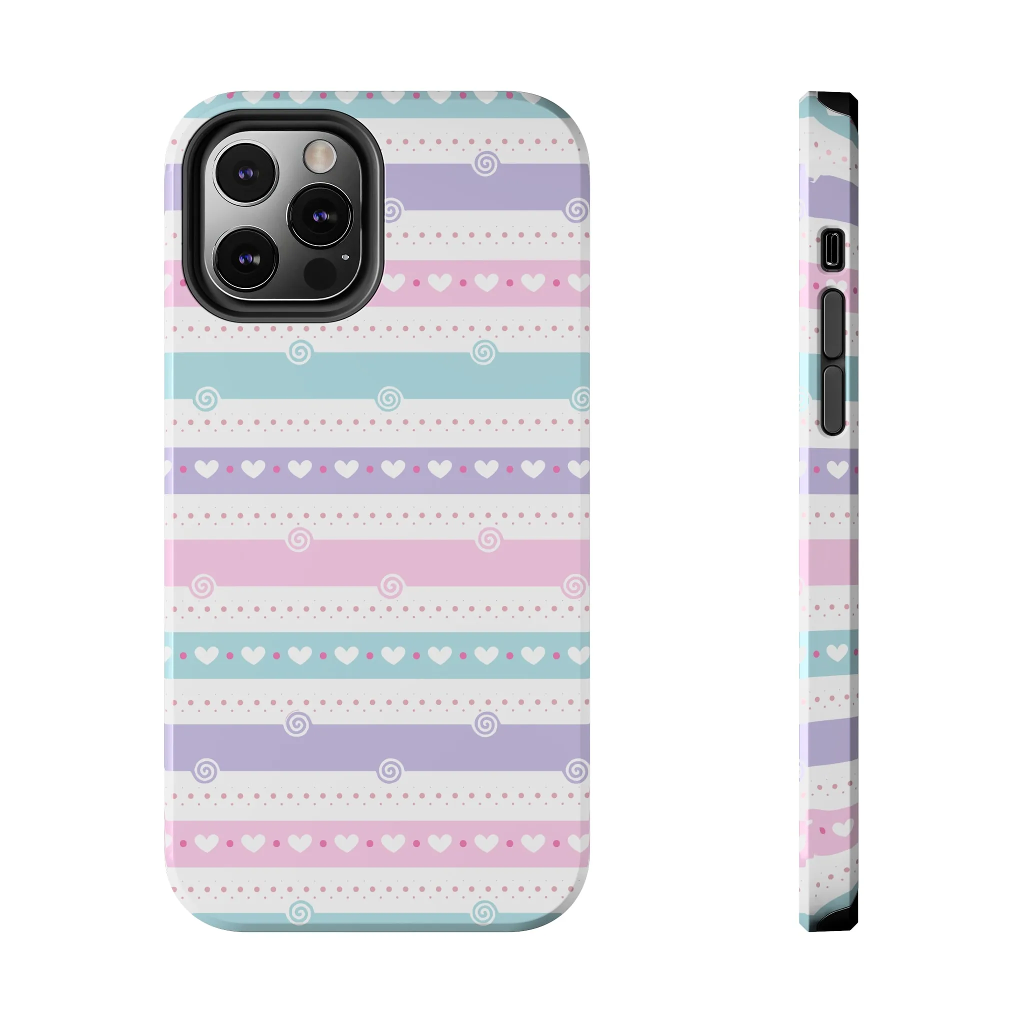 Pastel Stripes and Hearts print design Tough Phone Case compatible with a large variety of iphone models