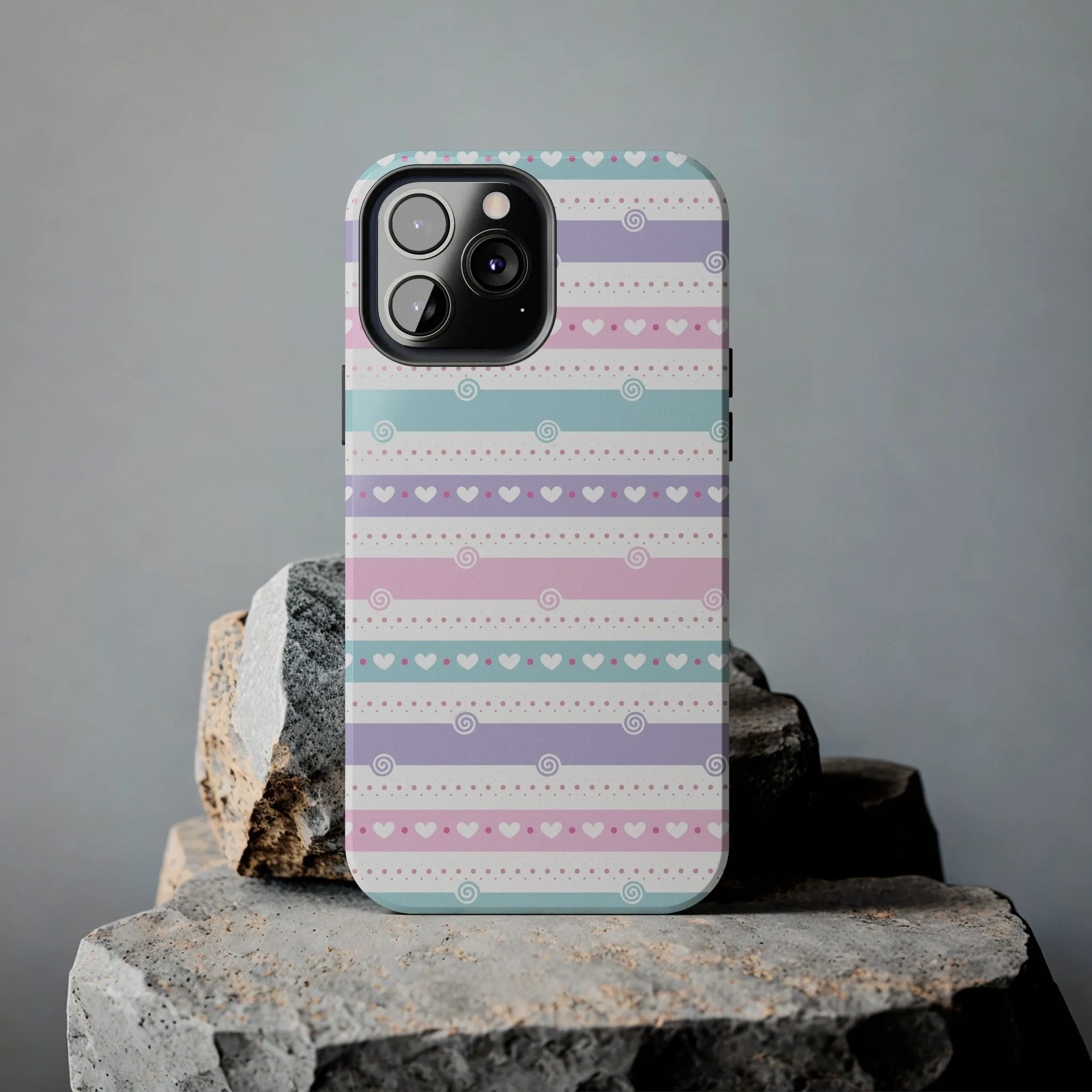 Pastel Stripes and Hearts print design Tough Phone Case compatible with a large variety of iphone models