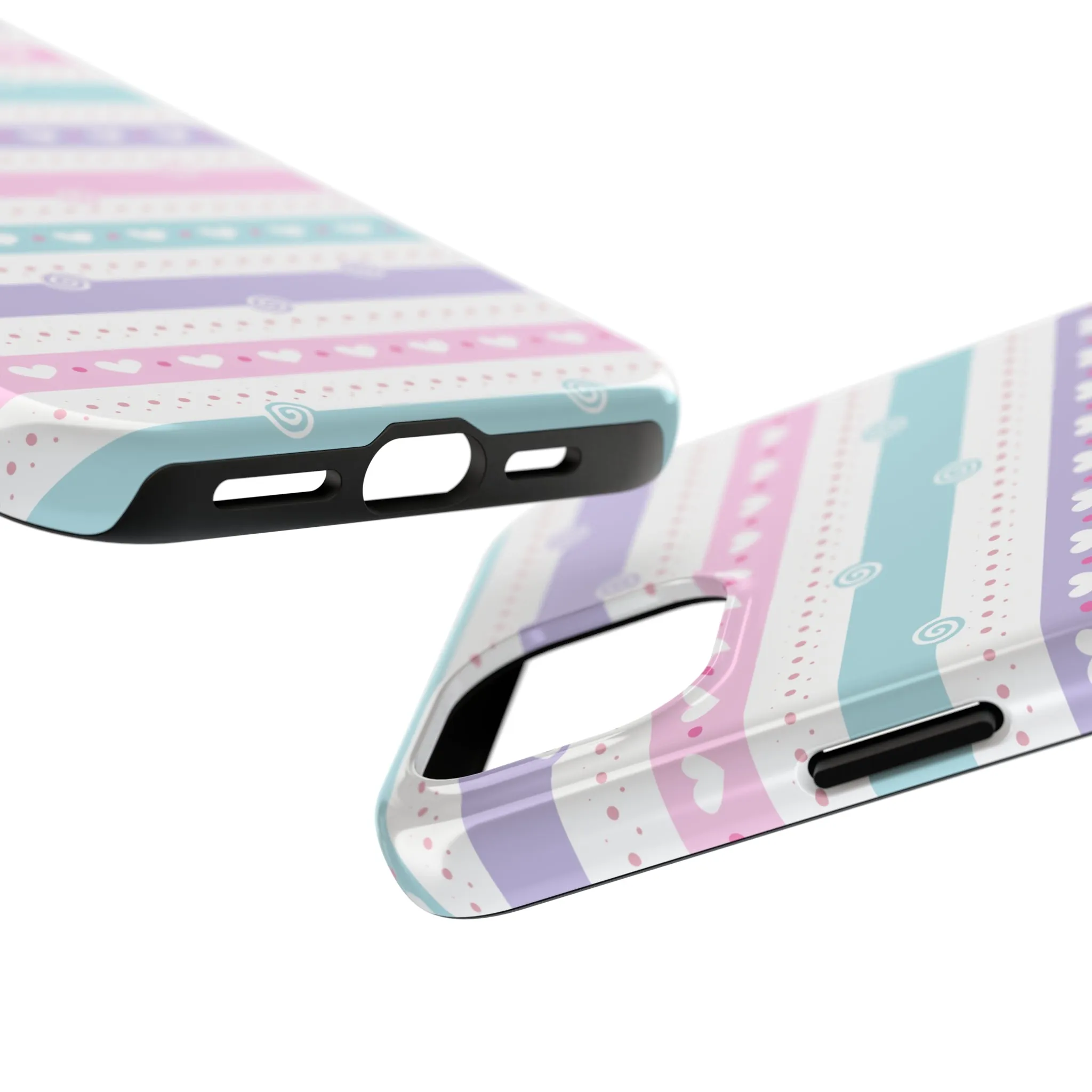 Pastel Stripes and Hearts print design Tough Phone Case compatible with a large variety of iphone models