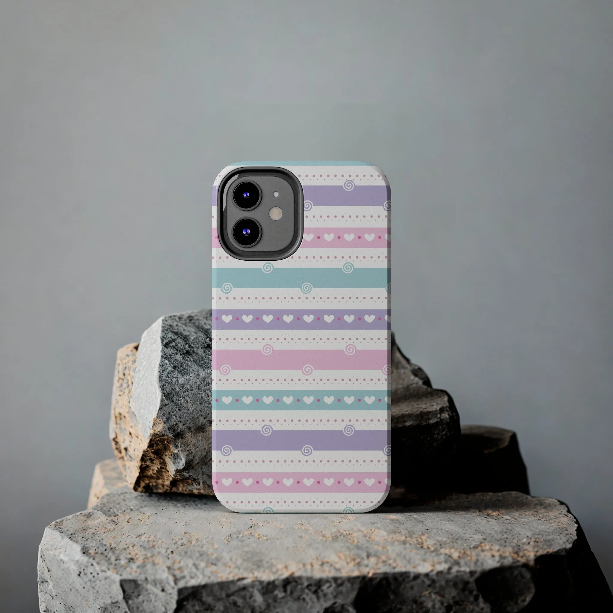 Pastel Stripes and Hearts print design Tough Phone Case compatible with a large variety of iphone models