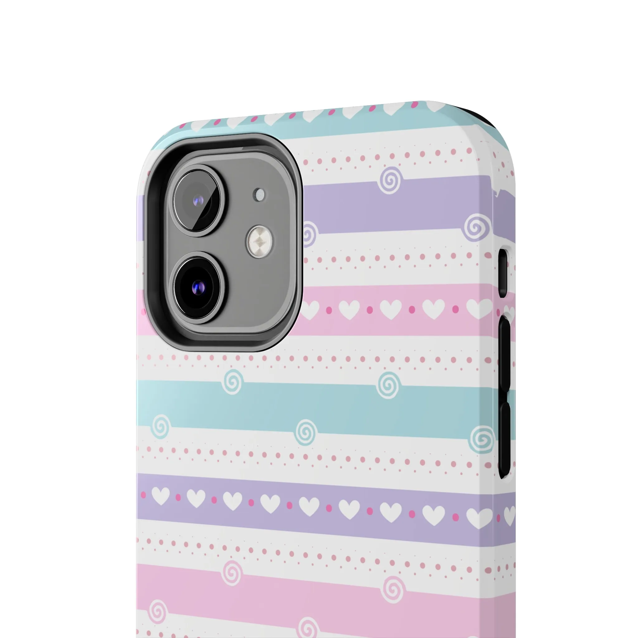 Pastel Stripes and Hearts print design Tough Phone Case compatible with a large variety of iphone models