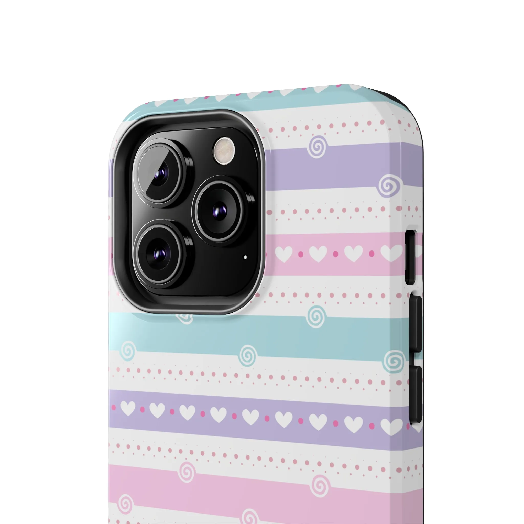 Pastel Stripes and Hearts print design Tough Phone Case compatible with a large variety of iphone models