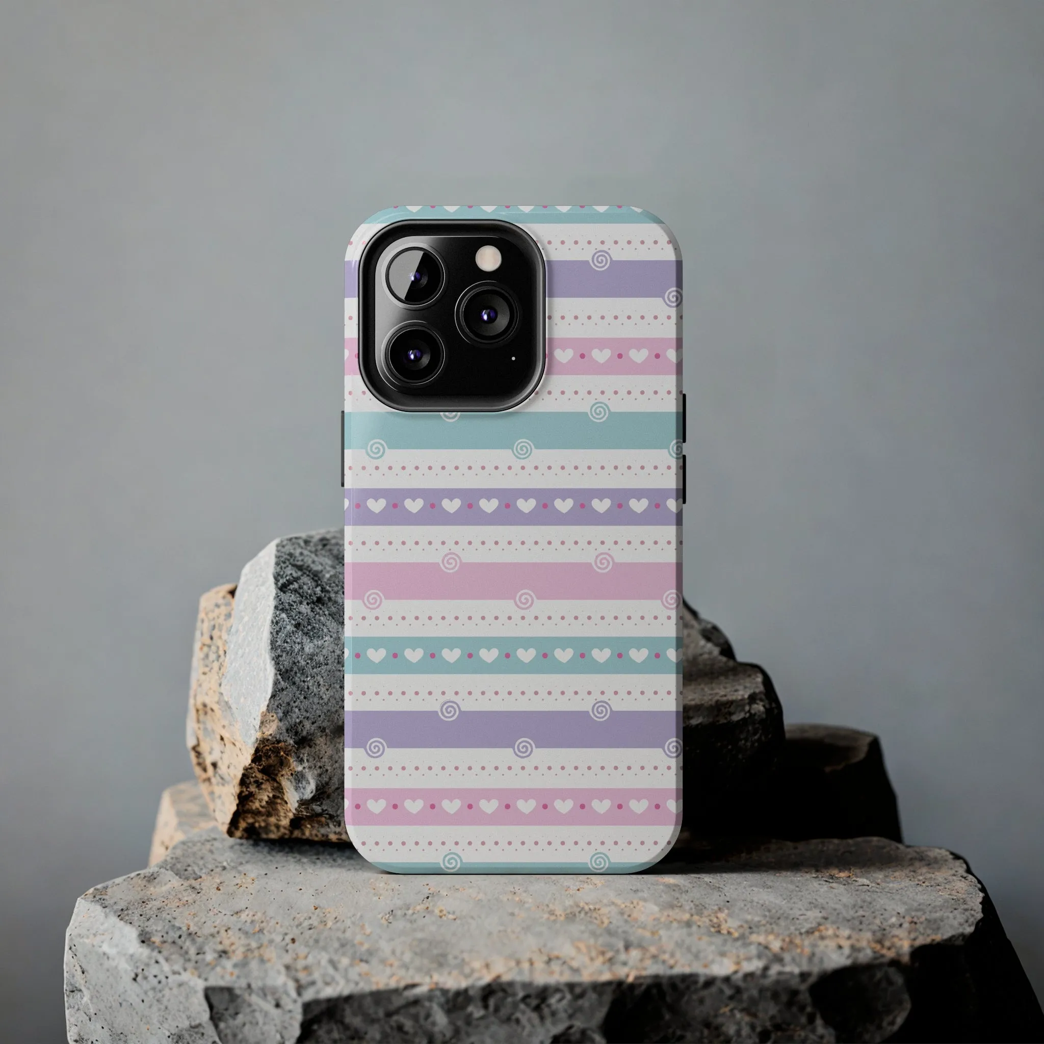 Pastel Stripes and Hearts print design Tough Phone Case compatible with a large variety of iphone models