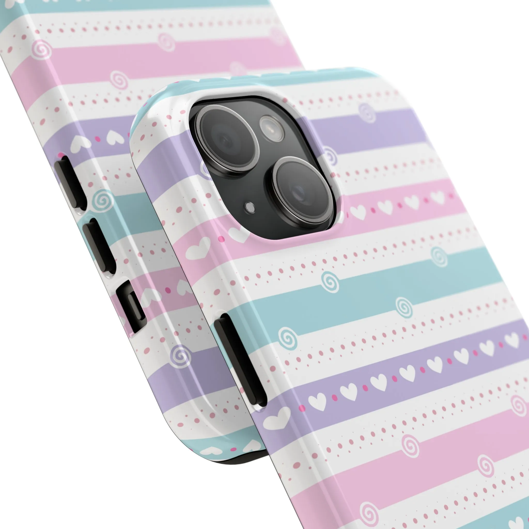 Pastel Stripes and Hearts print design Tough Phone Case compatible with a large variety of iphone models