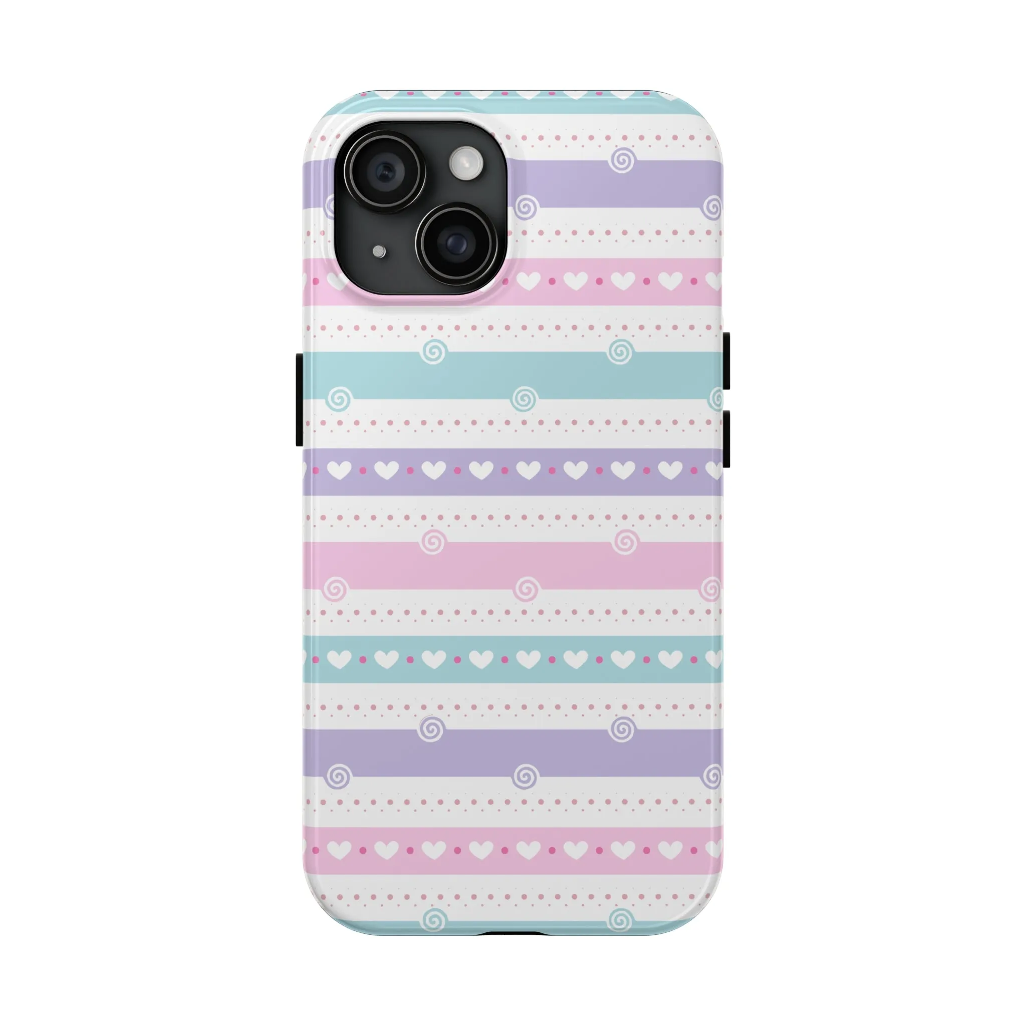 Pastel Stripes and Hearts print design Tough Phone Case compatible with a large variety of iphone models