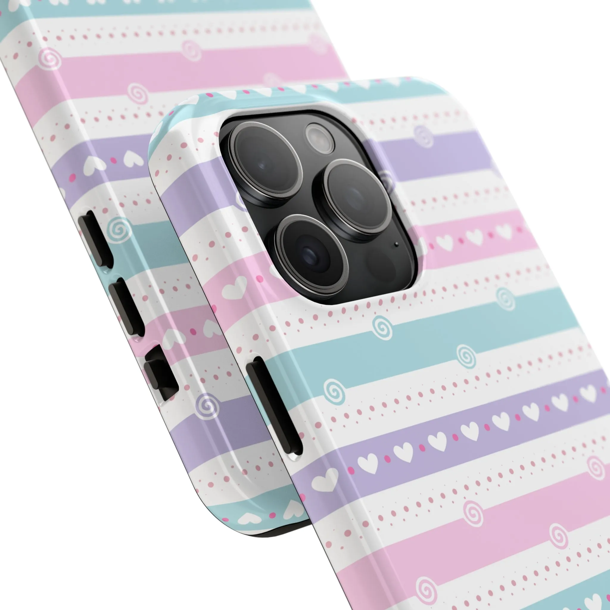 Pastel Stripes and Hearts print design Tough Phone Case compatible with a large variety of iphone models