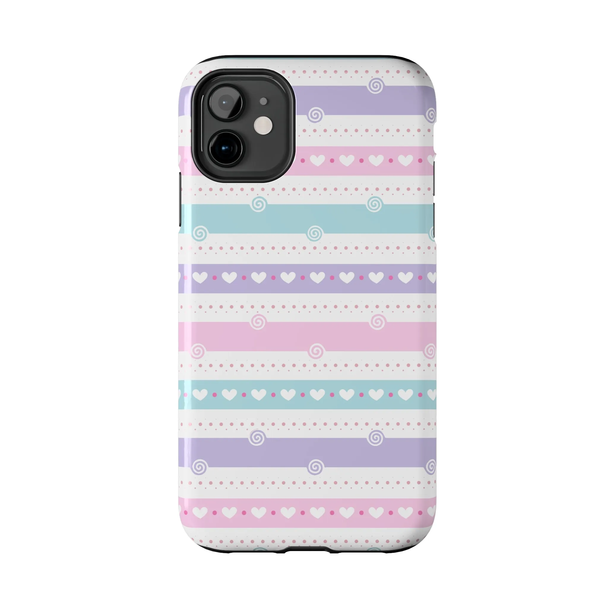 Pastel Stripes and Hearts print design Tough Phone Case compatible with a large variety of iphone models