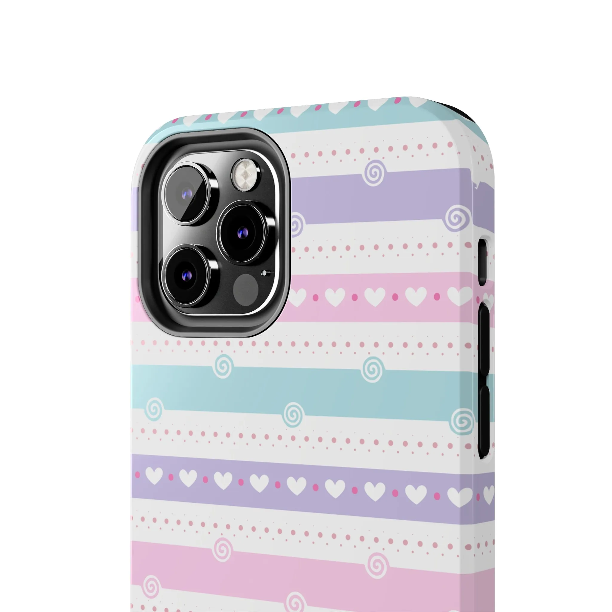 Pastel Stripes and Hearts print design Tough Phone Case compatible with a large variety of iphone models