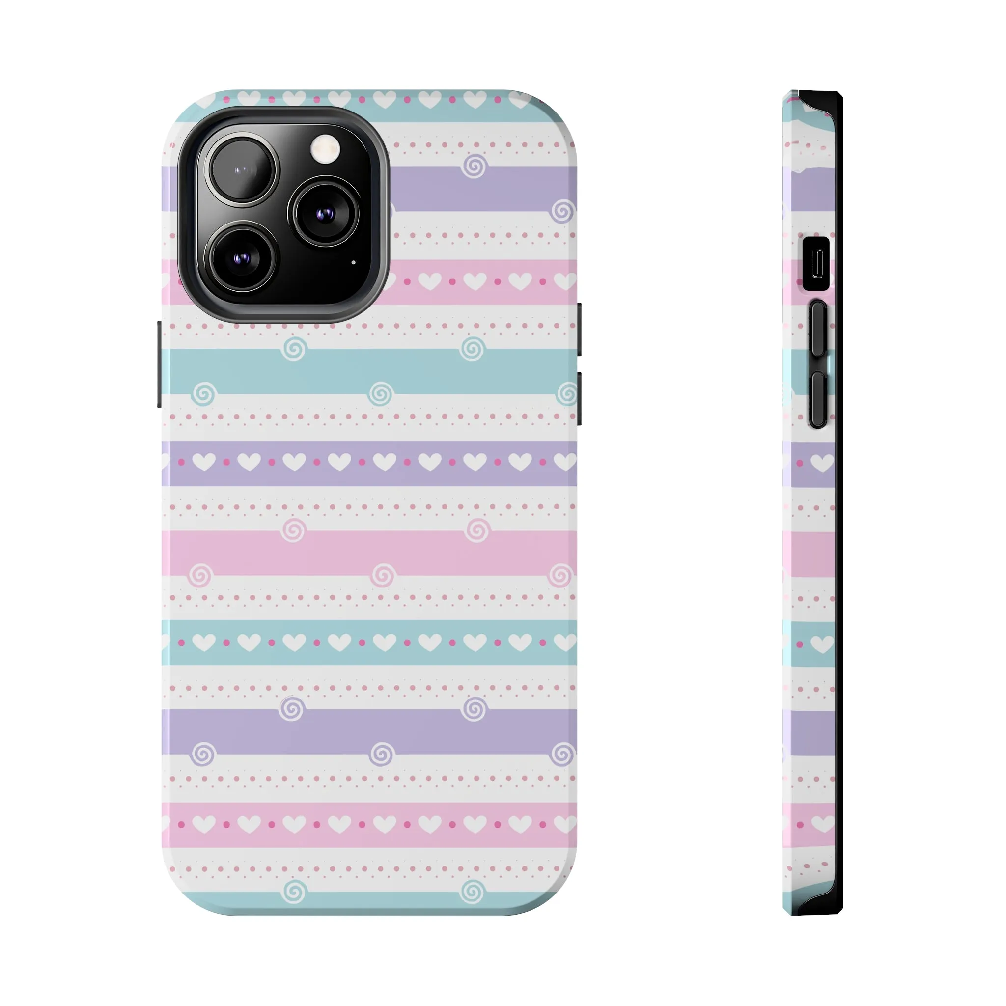 Pastel Stripes and Hearts print design Tough Phone Case compatible with a large variety of iphone models