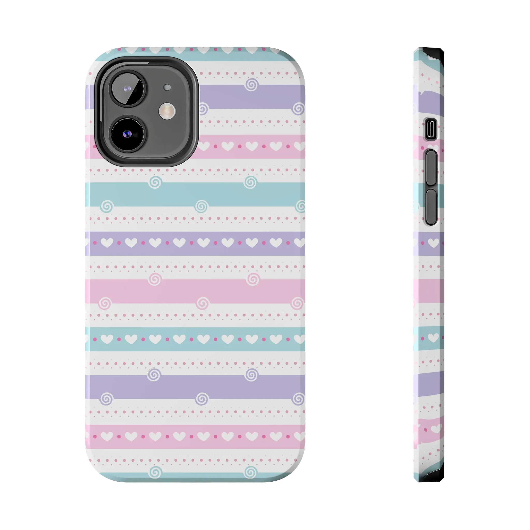 Pastel Stripes and Hearts print design Tough Phone Case compatible with a large variety of iphone models