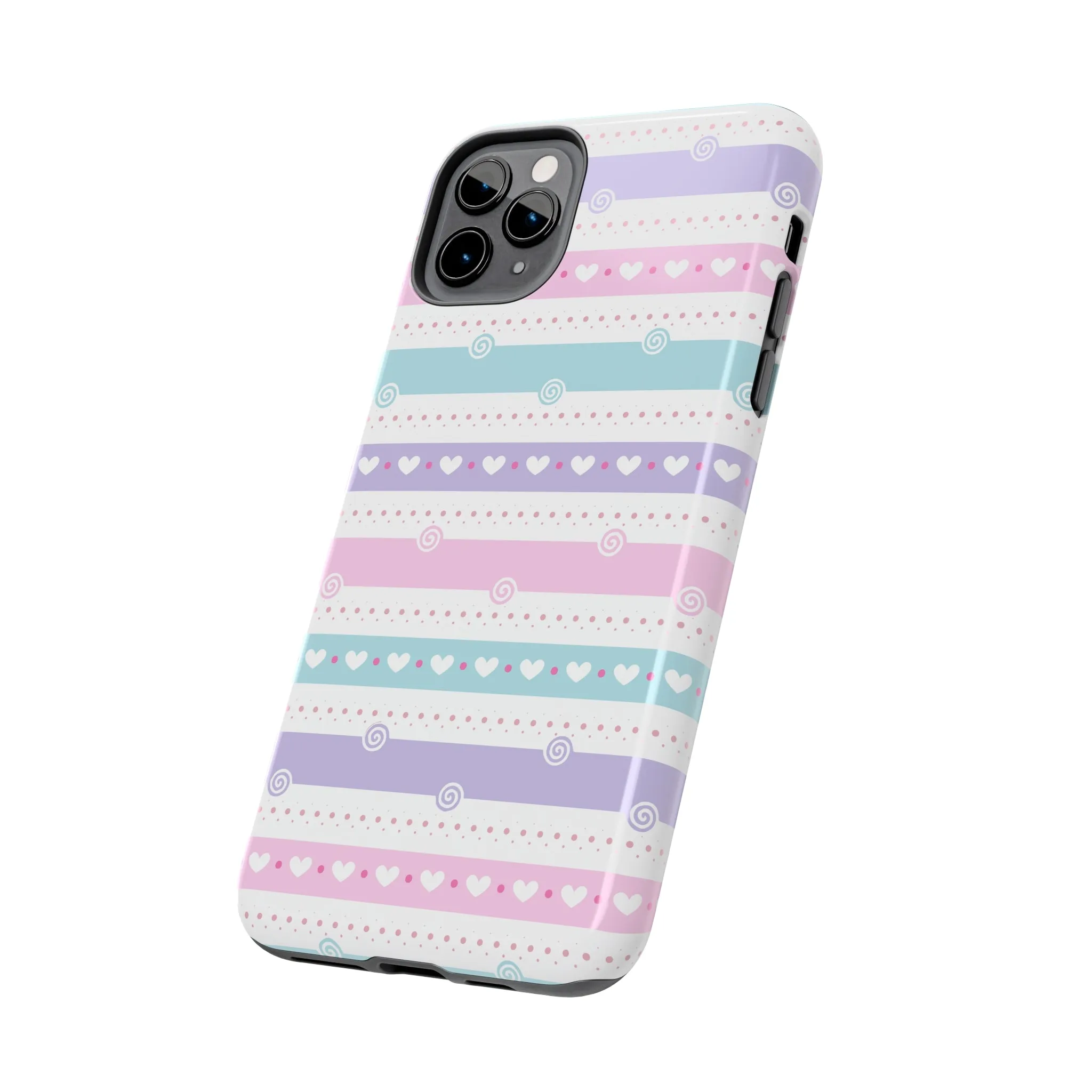 Pastel Stripes and Hearts print design Tough Phone Case compatible with a large variety of iphone models