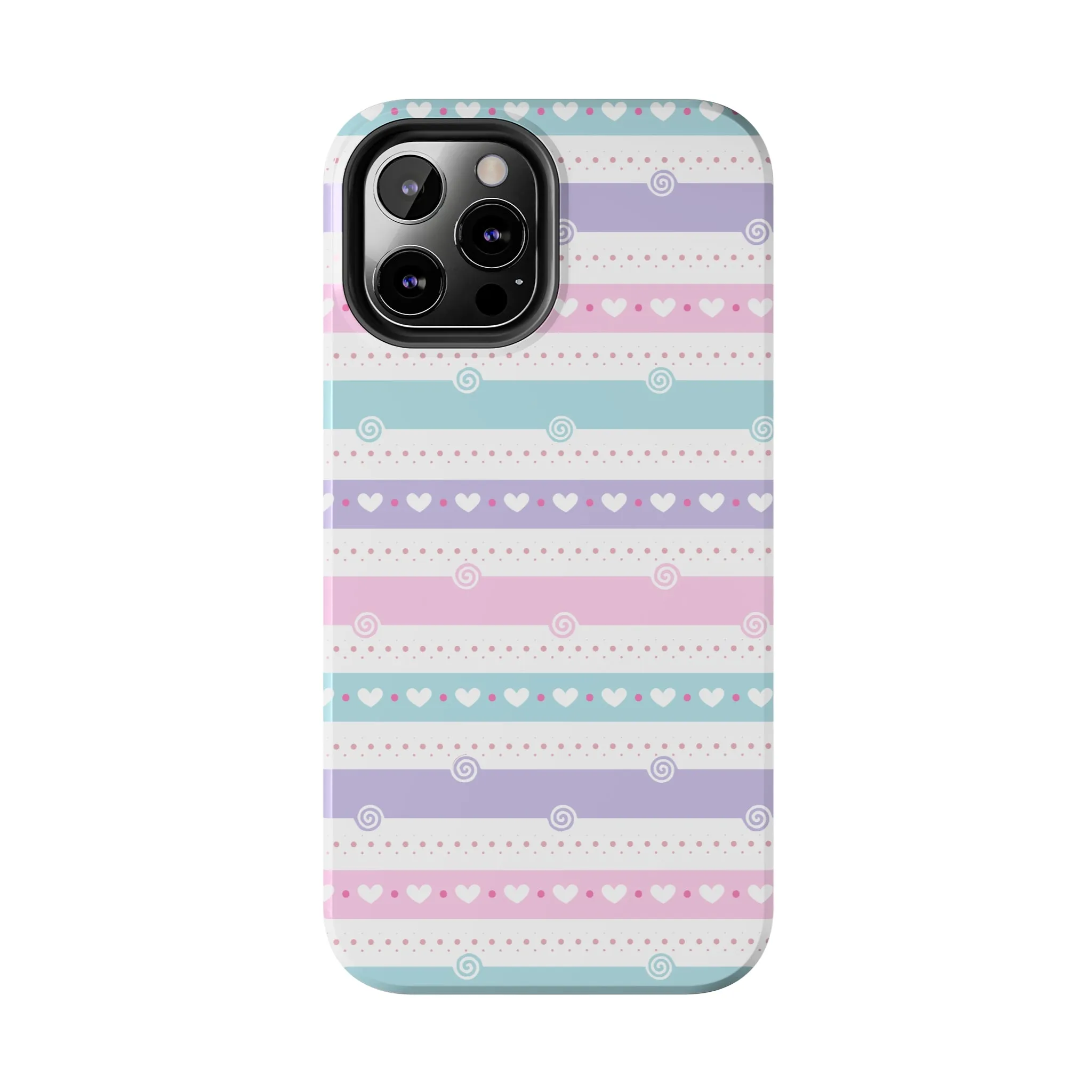 Pastel Stripes and Hearts print design Tough Phone Case compatible with a large variety of iphone models