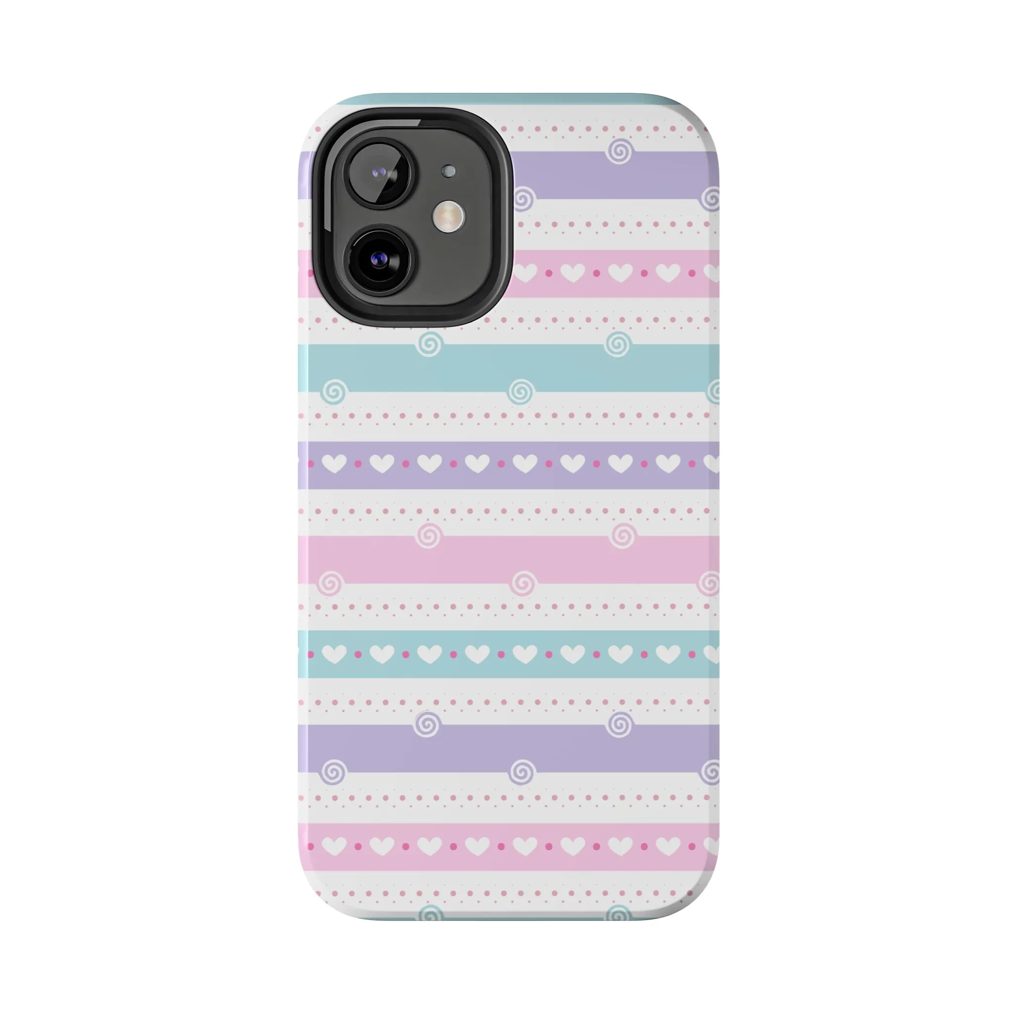 Pastel Stripes and Hearts print design Tough Phone Case compatible with a large variety of iphone models