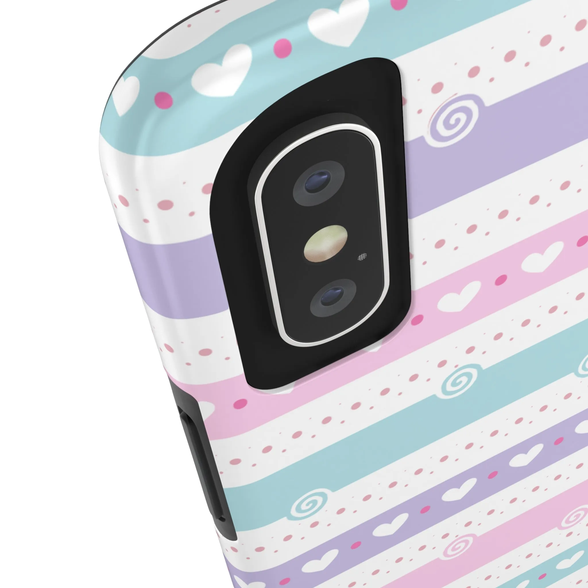 Pastel Stripes and Hearts print design Tough Phone Case compatible with a large variety of iphone models