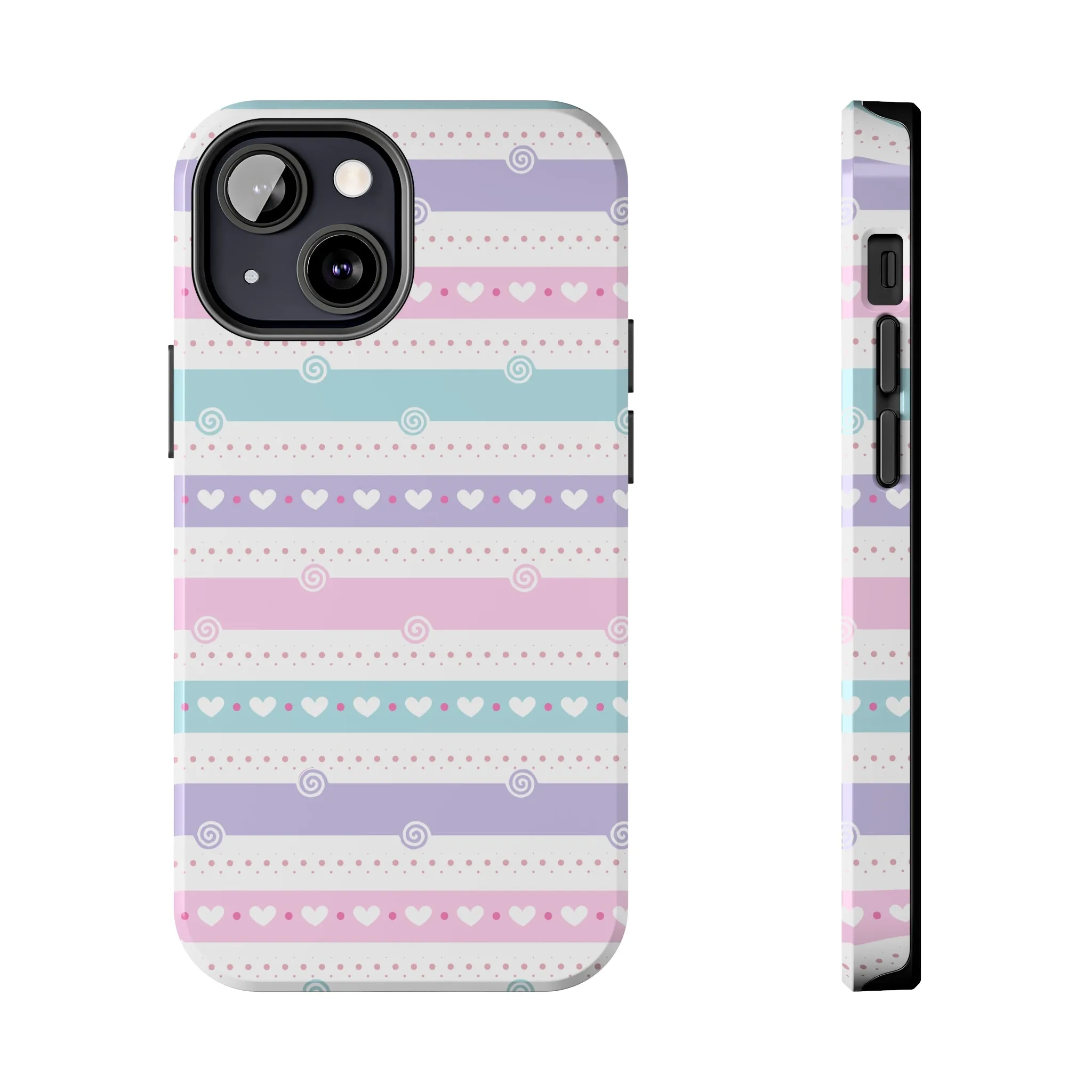 Pastel Stripes and Hearts print design Tough Phone Case compatible with a large variety of iphone models