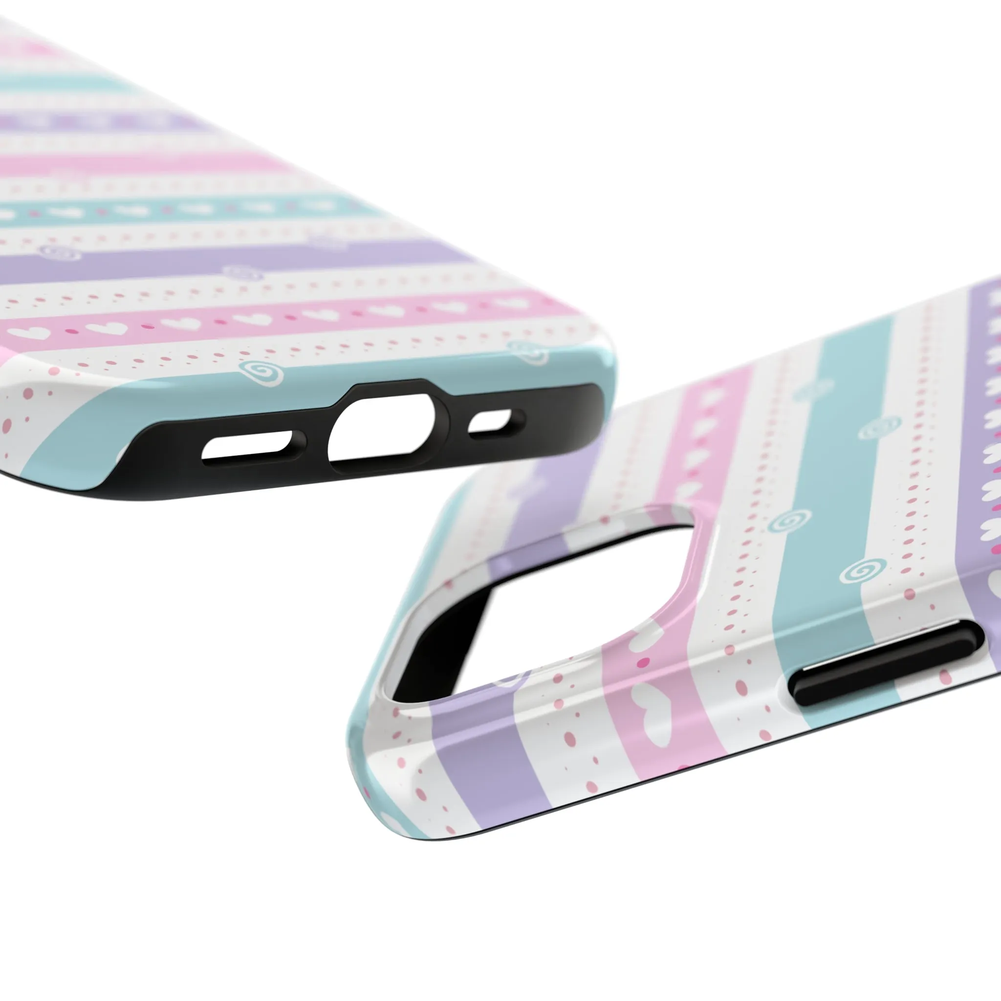 Pastel Stripes and Hearts print design Tough Phone Case compatible with a large variety of iphone models