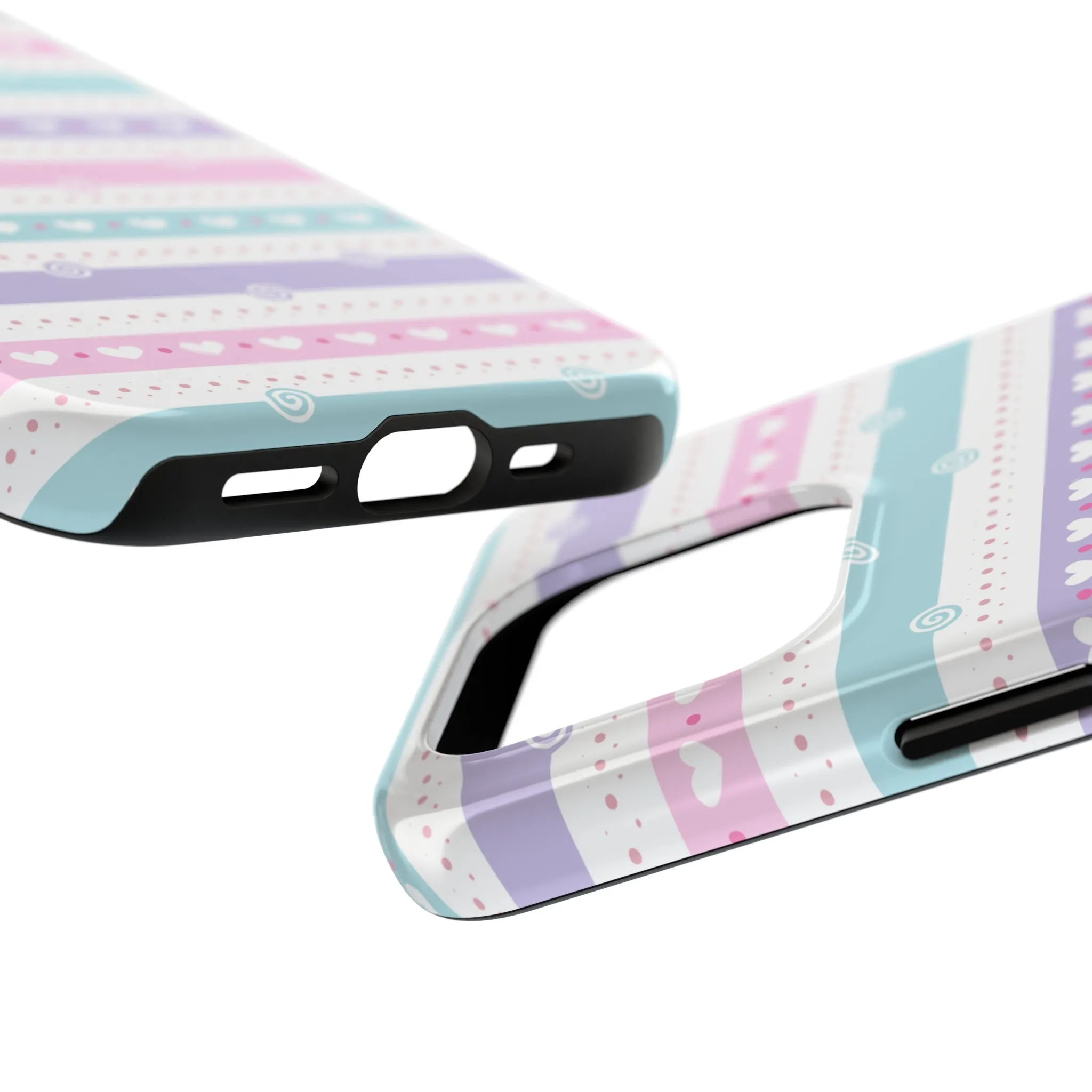 Pastel Stripes and Hearts print design Tough Phone Case compatible with a large variety of iphone models