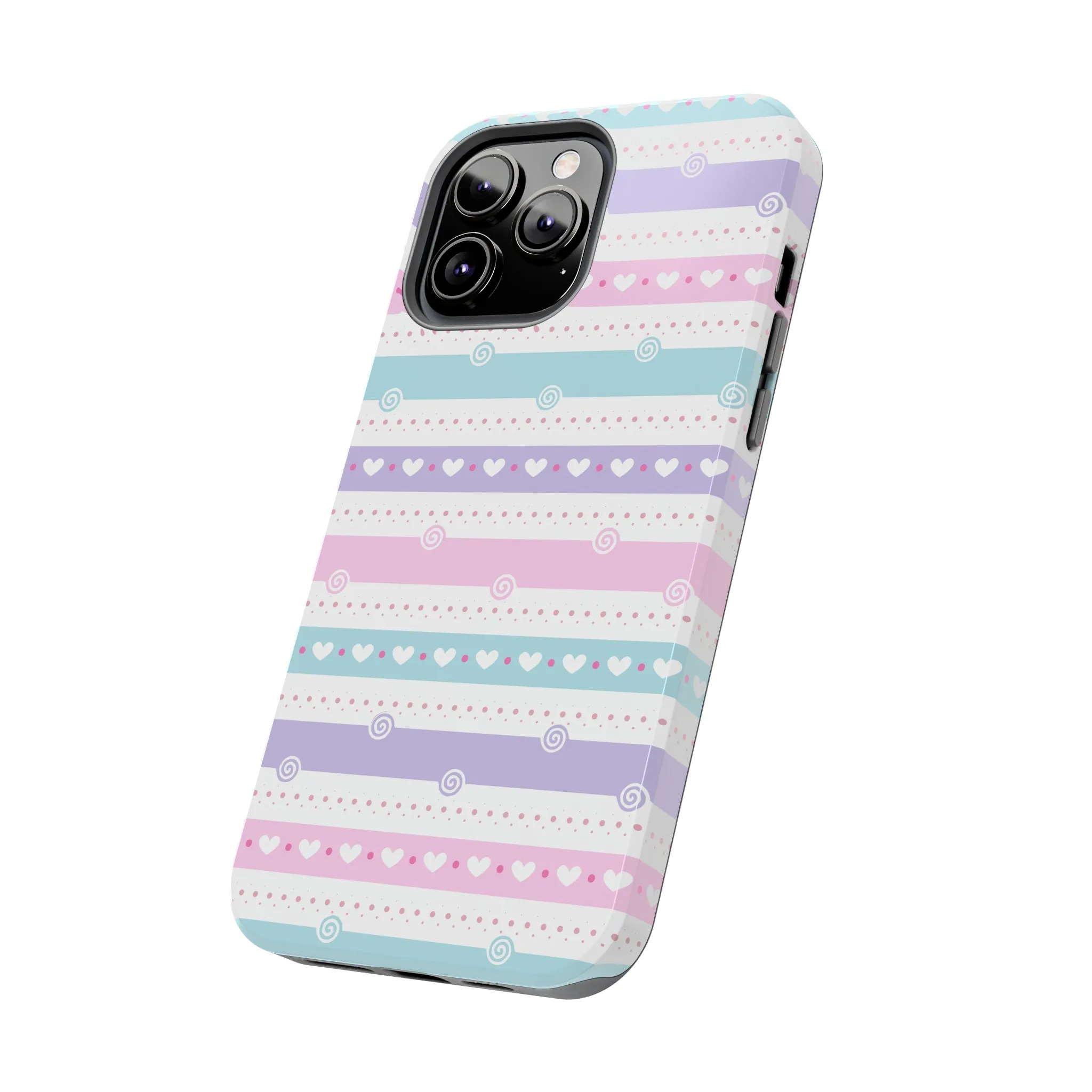 Pastel Stripes and Hearts print design Tough Phone Case compatible with a large variety of iphone models