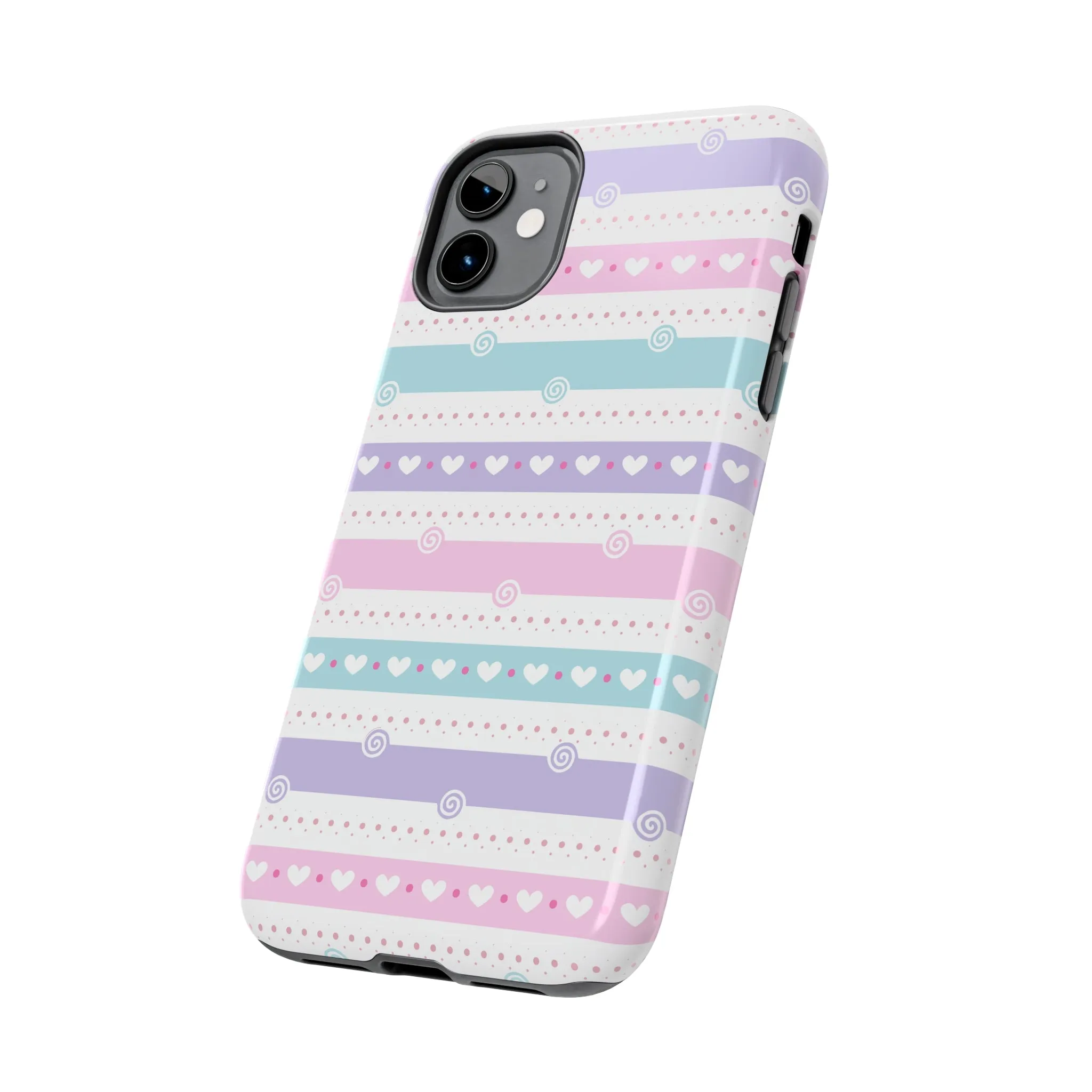 Pastel Stripes and Hearts print design Tough Phone Case compatible with a large variety of iphone models