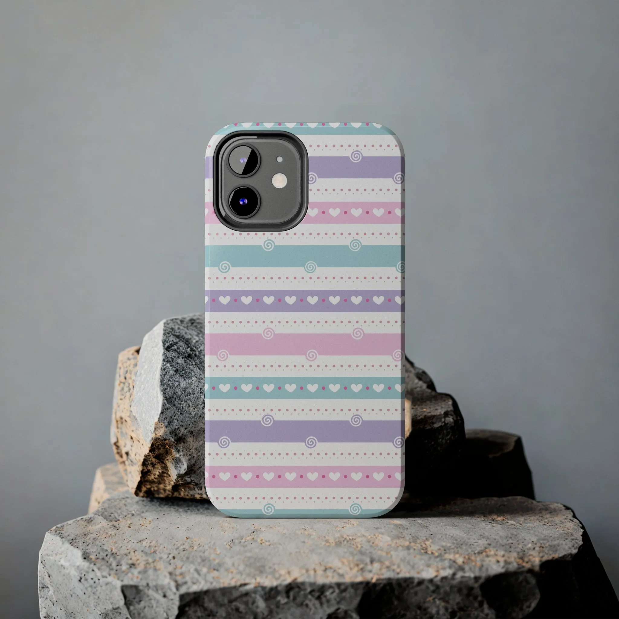 Pastel Stripes and Hearts print design Tough Phone Case compatible with a large variety of iphone models