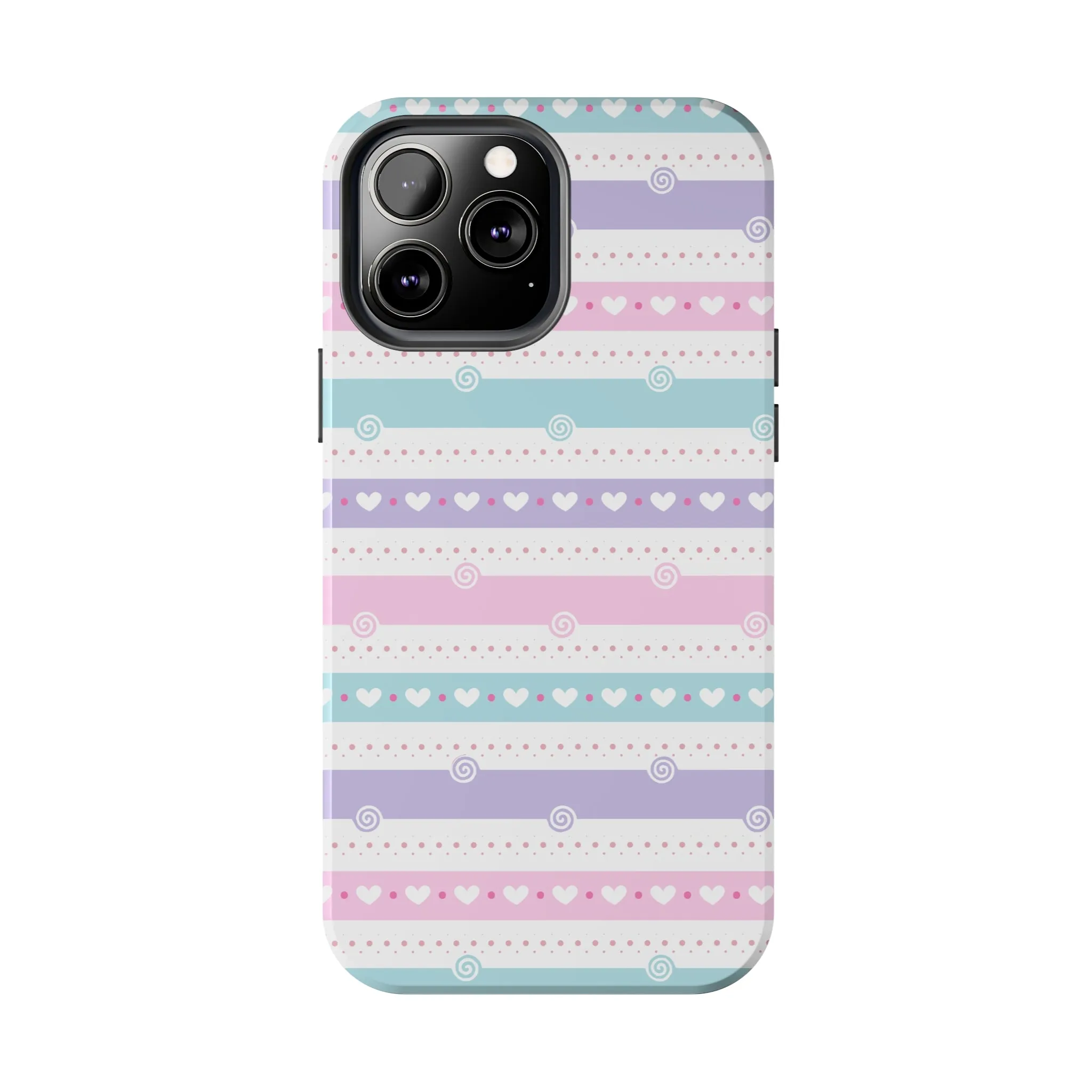 Pastel Stripes and Hearts print design Tough Phone Case compatible with a large variety of iphone models