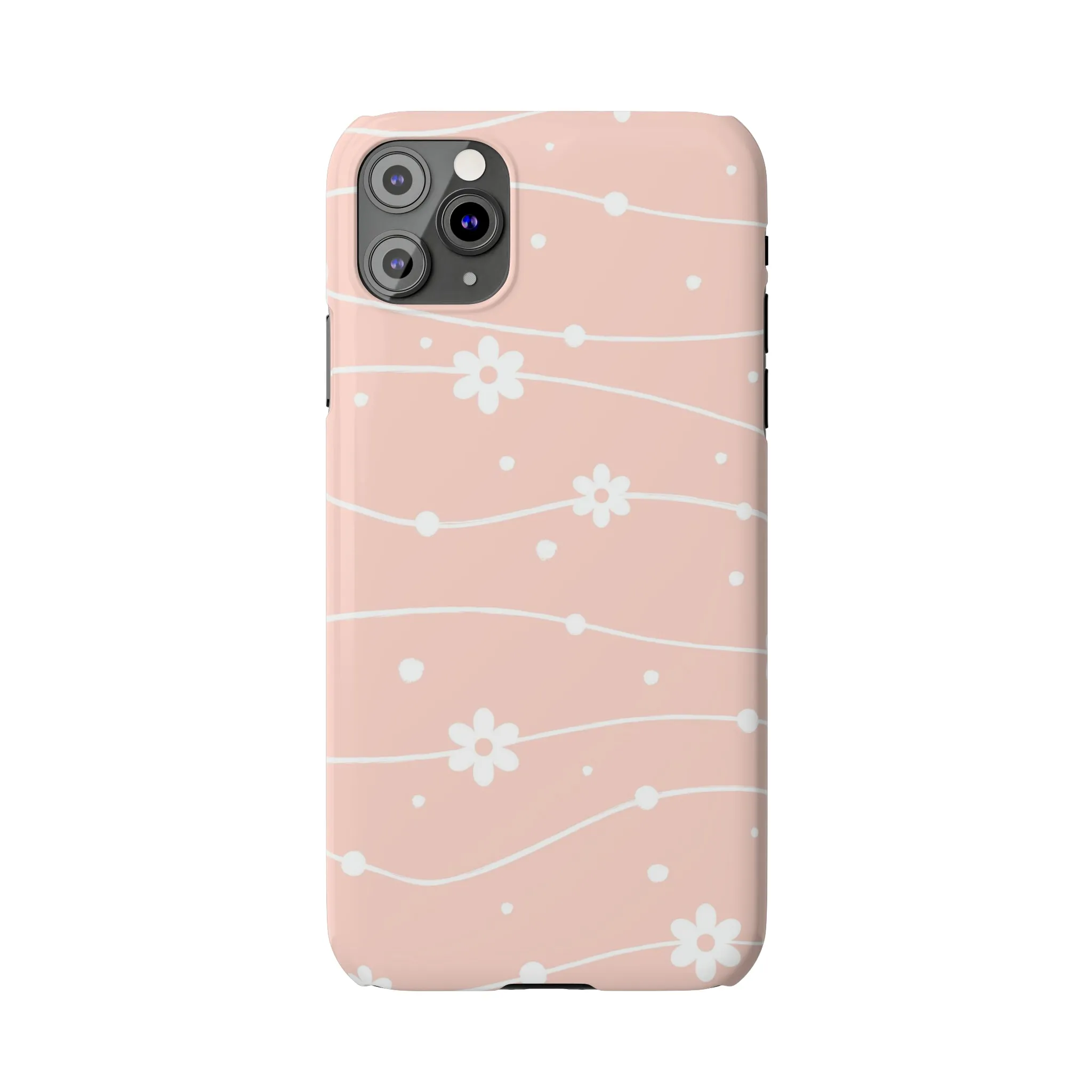 Pink background and White Daisies Polka Dots Design Sleek Elegance Wireless-Charging Compatible Phone Case Slim Phone Case compatible with over 20 iphone models