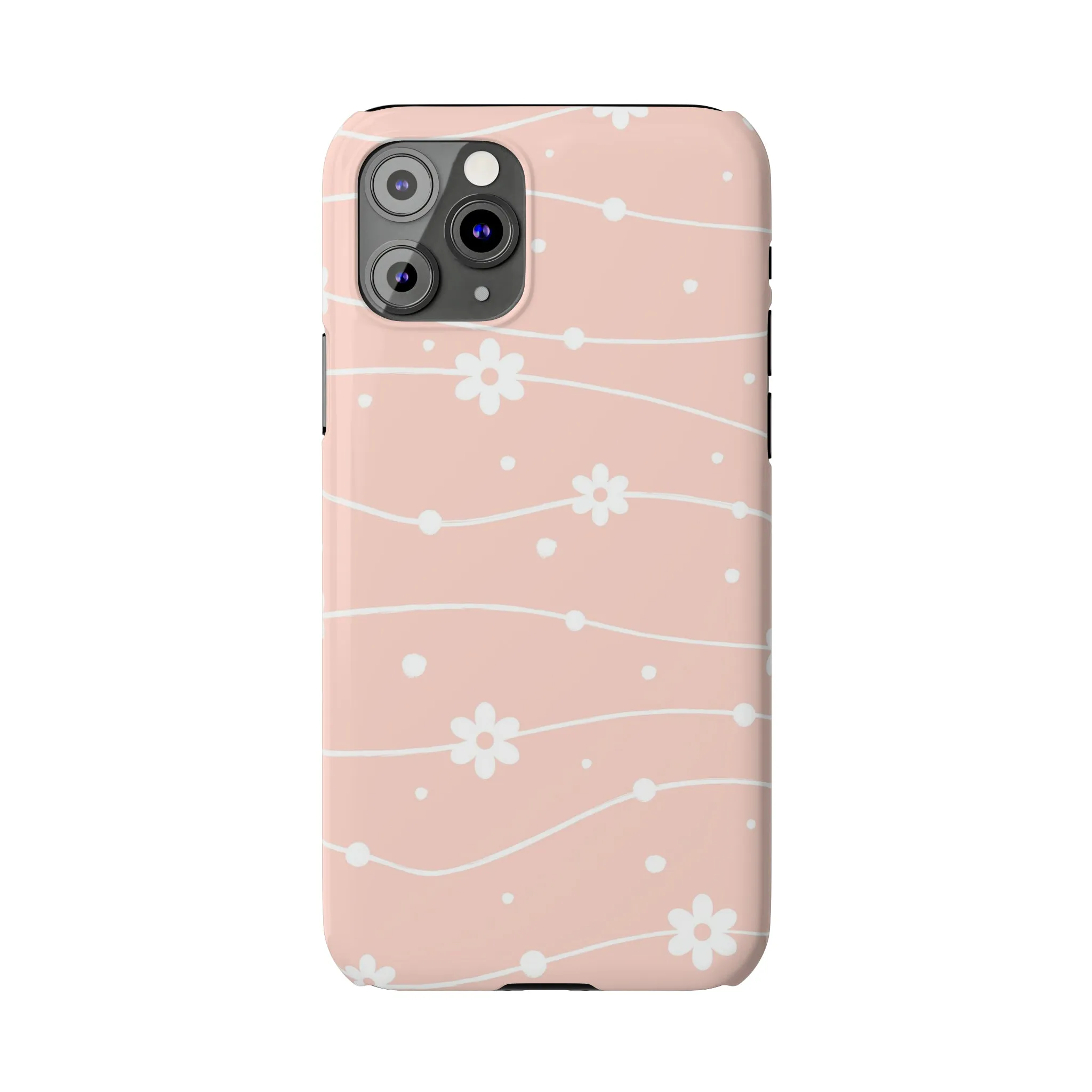 Pink background and White Daisies Polka Dots Design Sleek Elegance Wireless-Charging Compatible Phone Case Slim Phone Case compatible with over 20 iphone models