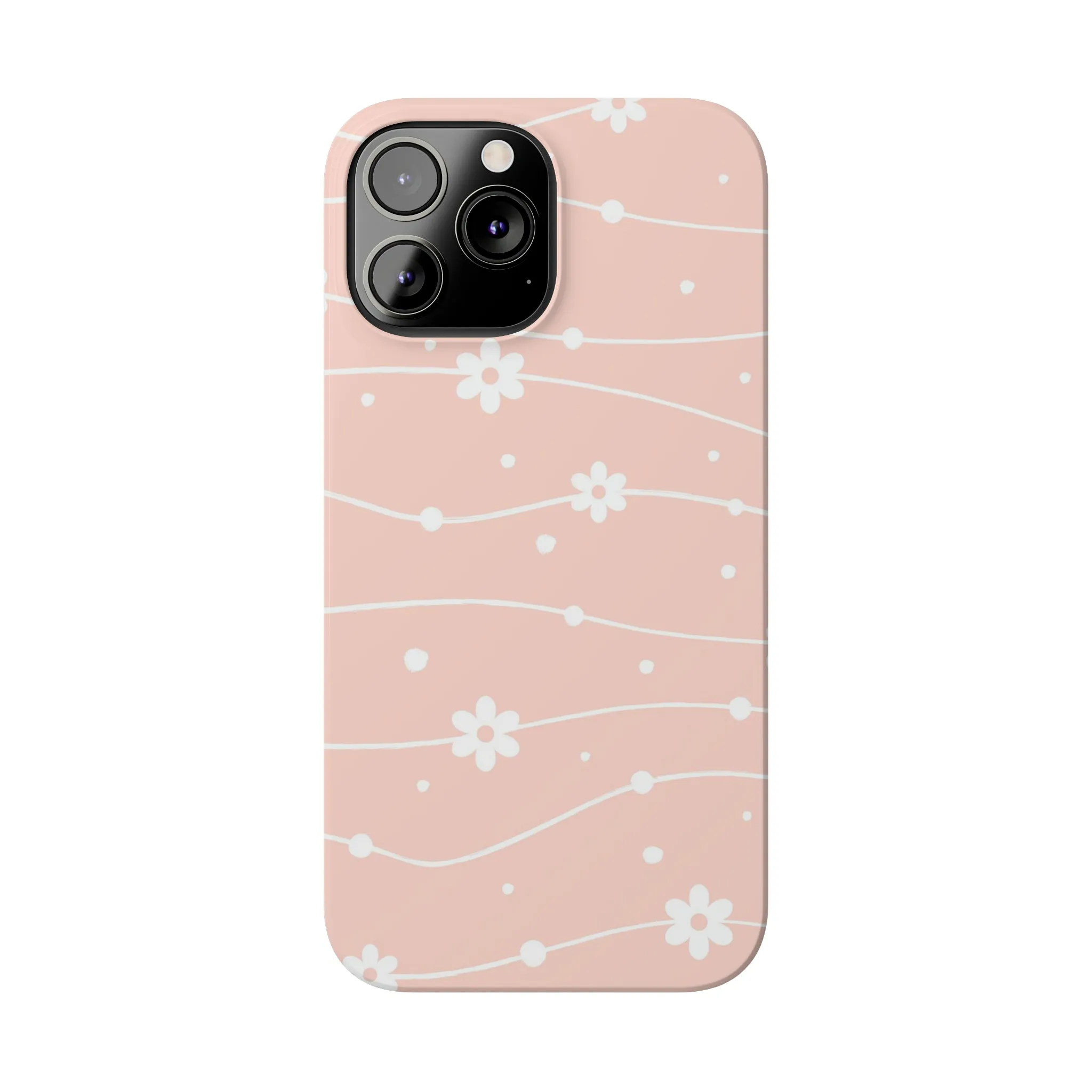 Pink background and White Daisies Polka Dots Design Sleek Elegance Wireless-Charging Compatible Phone Case Slim Phone Case compatible with over 20 iphone models