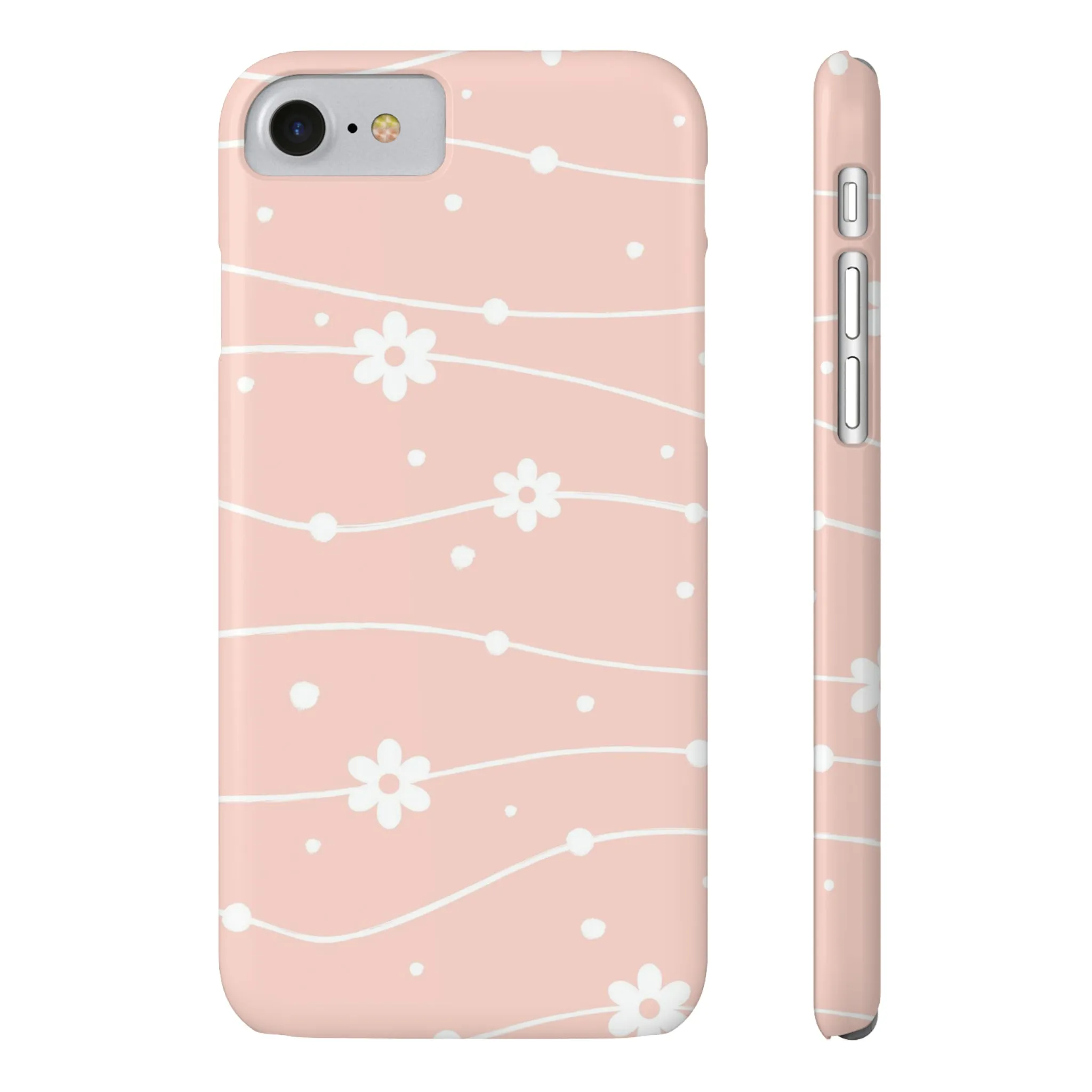 Pink background and White Daisies Polka Dots Design Sleek Elegance Wireless-Charging Compatible Phone Case Slim Phone Case compatible with over 20 iphone models