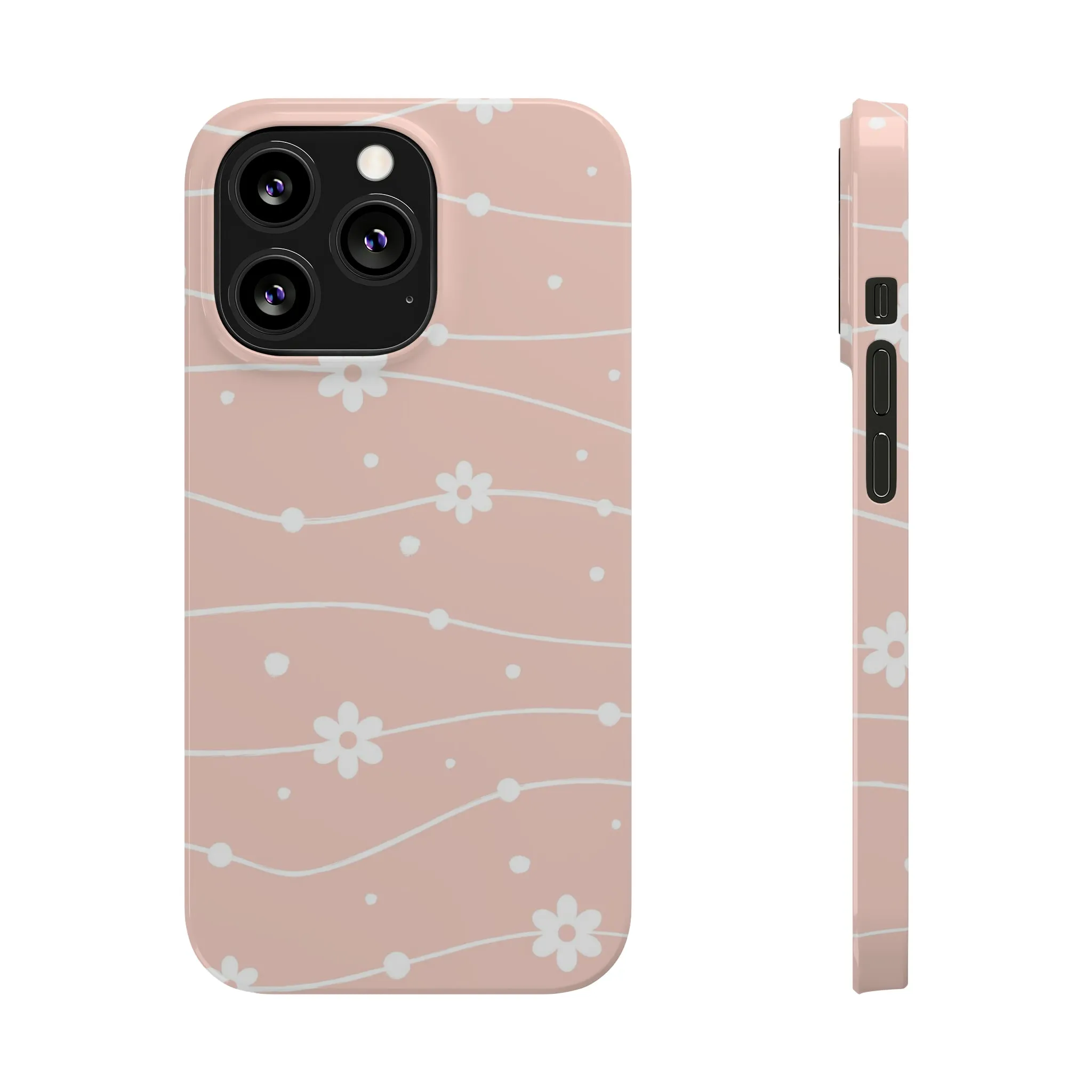 Pink background and White Daisies Polka Dots Design Sleek Elegance Wireless-Charging Compatible Phone Case Slim Phone Case compatible with over 20 iphone models