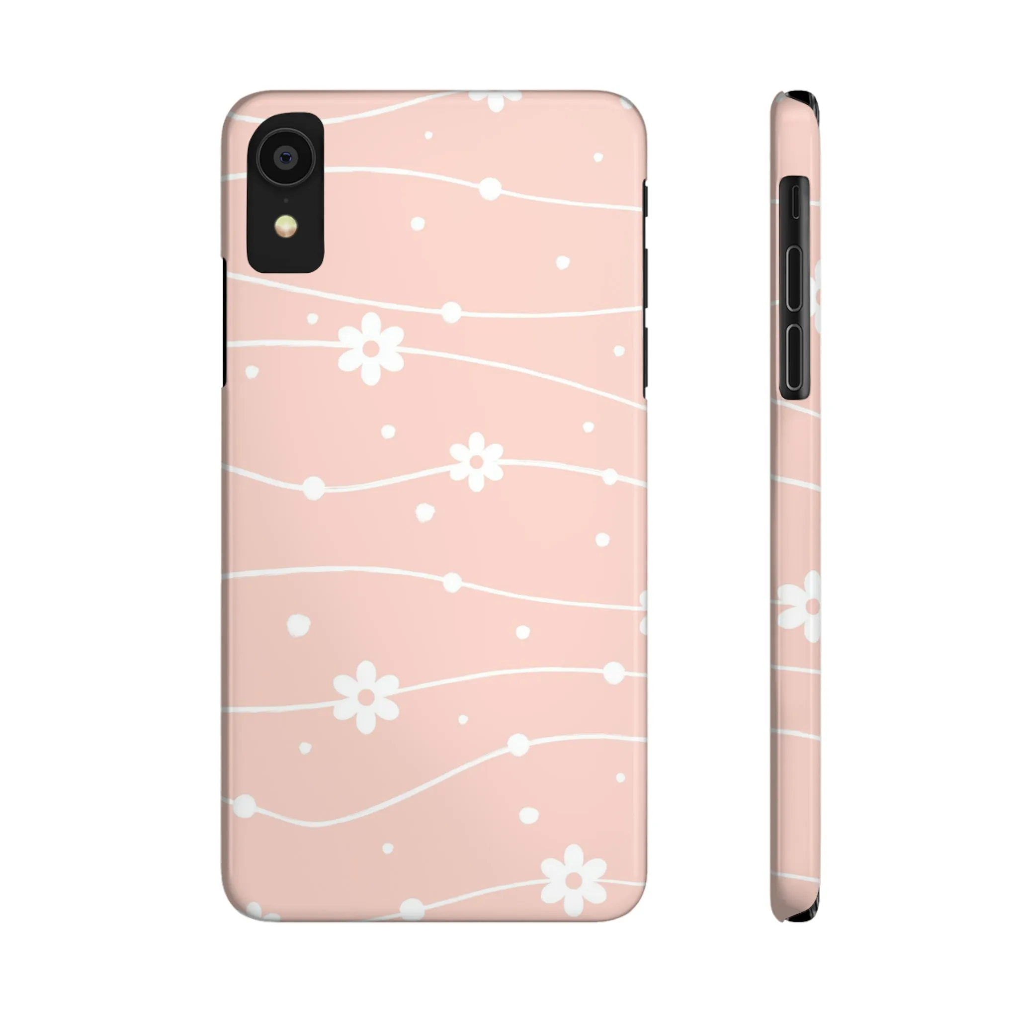 Pink background and White Daisies Polka Dots Design Sleek Elegance Wireless-Charging Compatible Phone Case Slim Phone Case compatible with over 20 iphone models