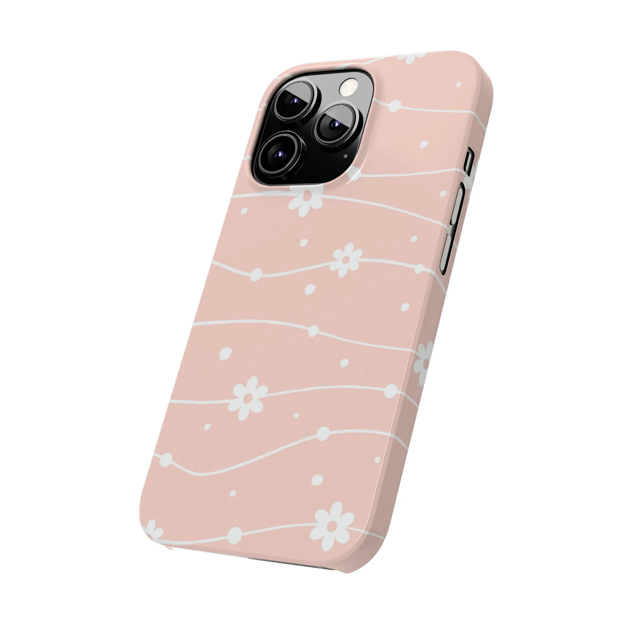 Pink background and White Daisies Polka Dots Design Sleek Elegance Wireless-Charging Compatible Phone Case Slim Phone Case compatible with over 20 iphone models