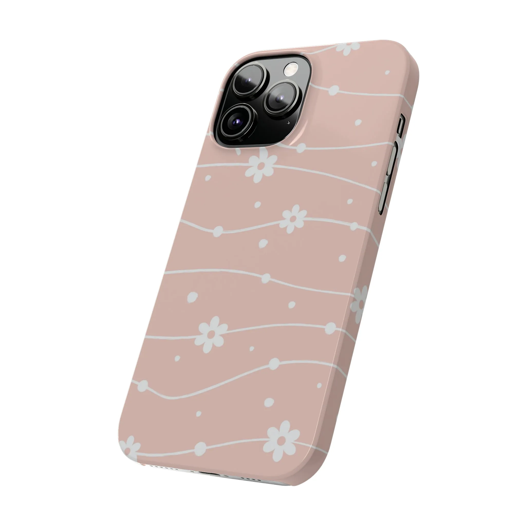 Pink background and White Daisies Polka Dots Design Sleek Elegance Wireless-Charging Compatible Phone Case Slim Phone Case compatible with over 20 iphone models