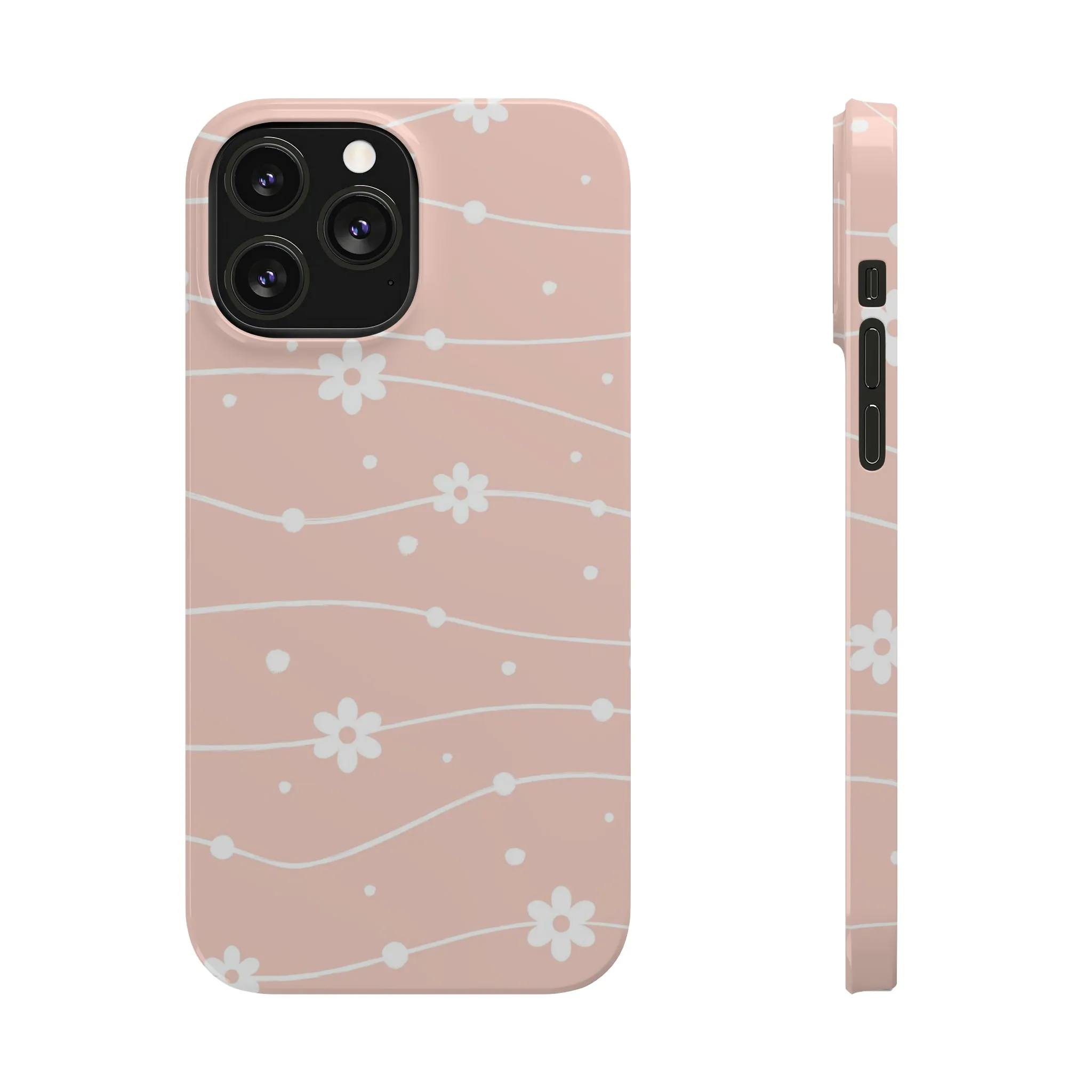 Pink background and White Daisies Polka Dots Design Sleek Elegance Wireless-Charging Compatible Phone Case Slim Phone Case compatible with over 20 iphone models