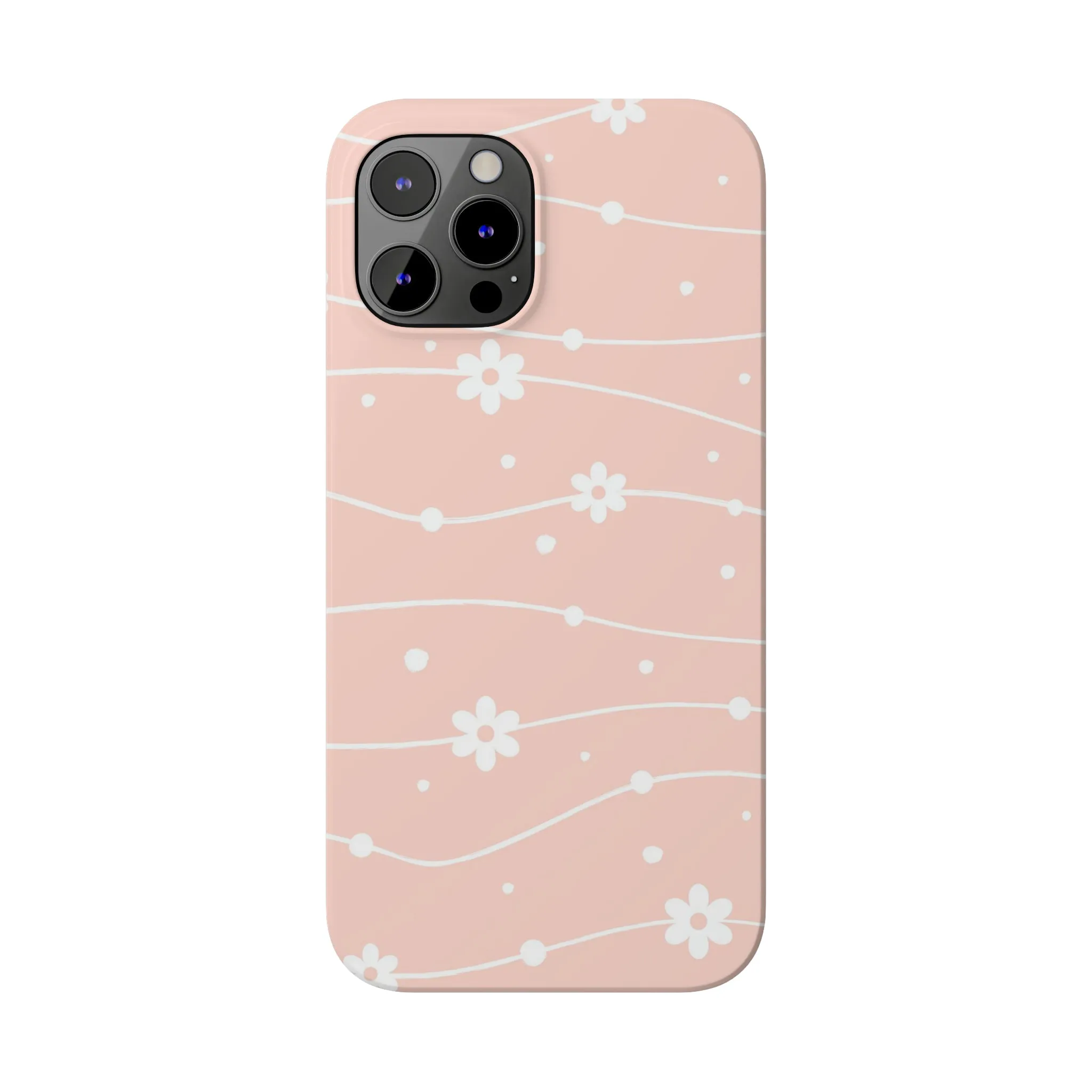 Pink background and White Daisies Polka Dots Design Sleek Elegance Wireless-Charging Compatible Phone Case Slim Phone Case compatible with over 20 iphone models