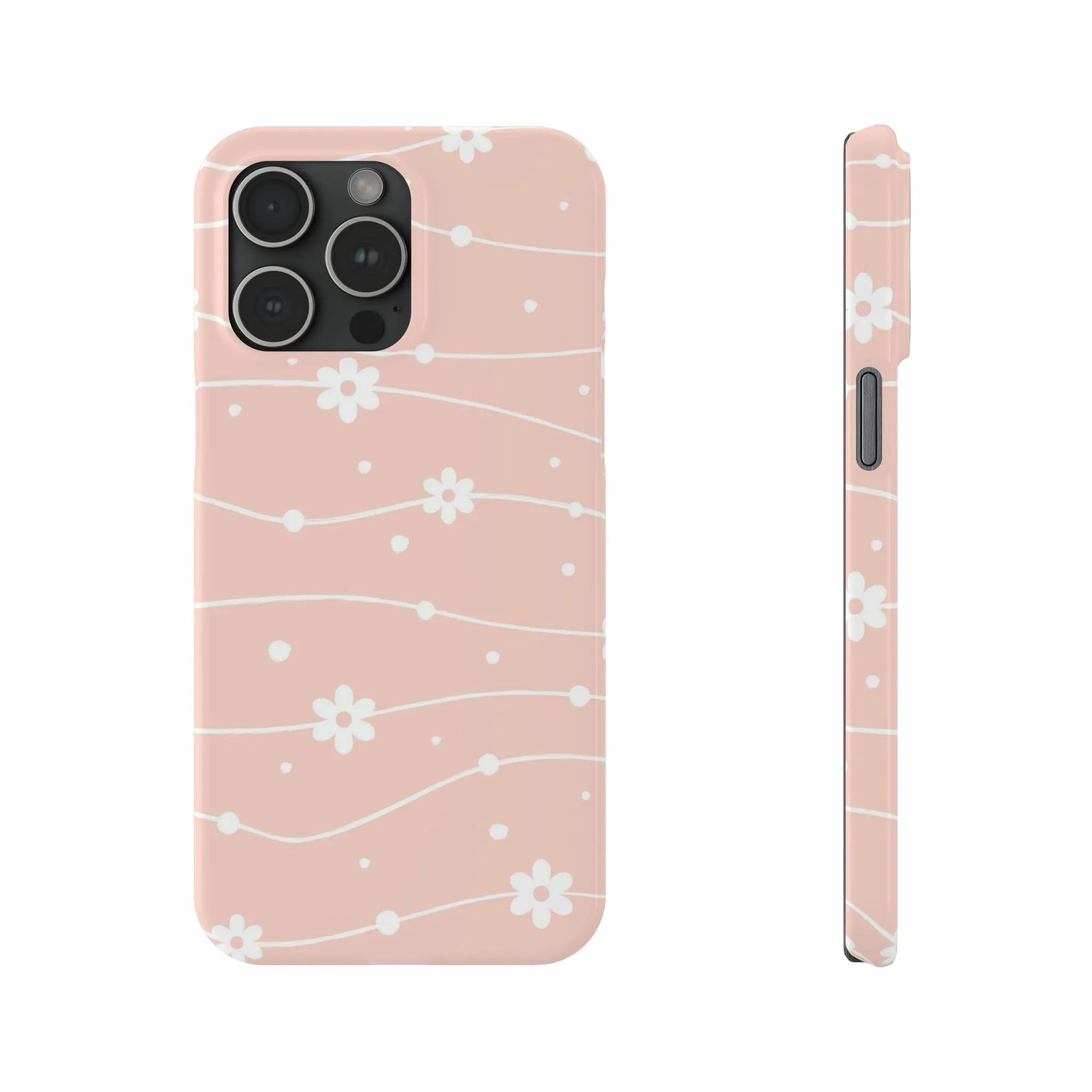 Pink background and White Daisies Polka Dots Design Sleek Elegance Wireless-Charging Compatible Phone Case Slim Phone Case compatible with over 20 iphone models