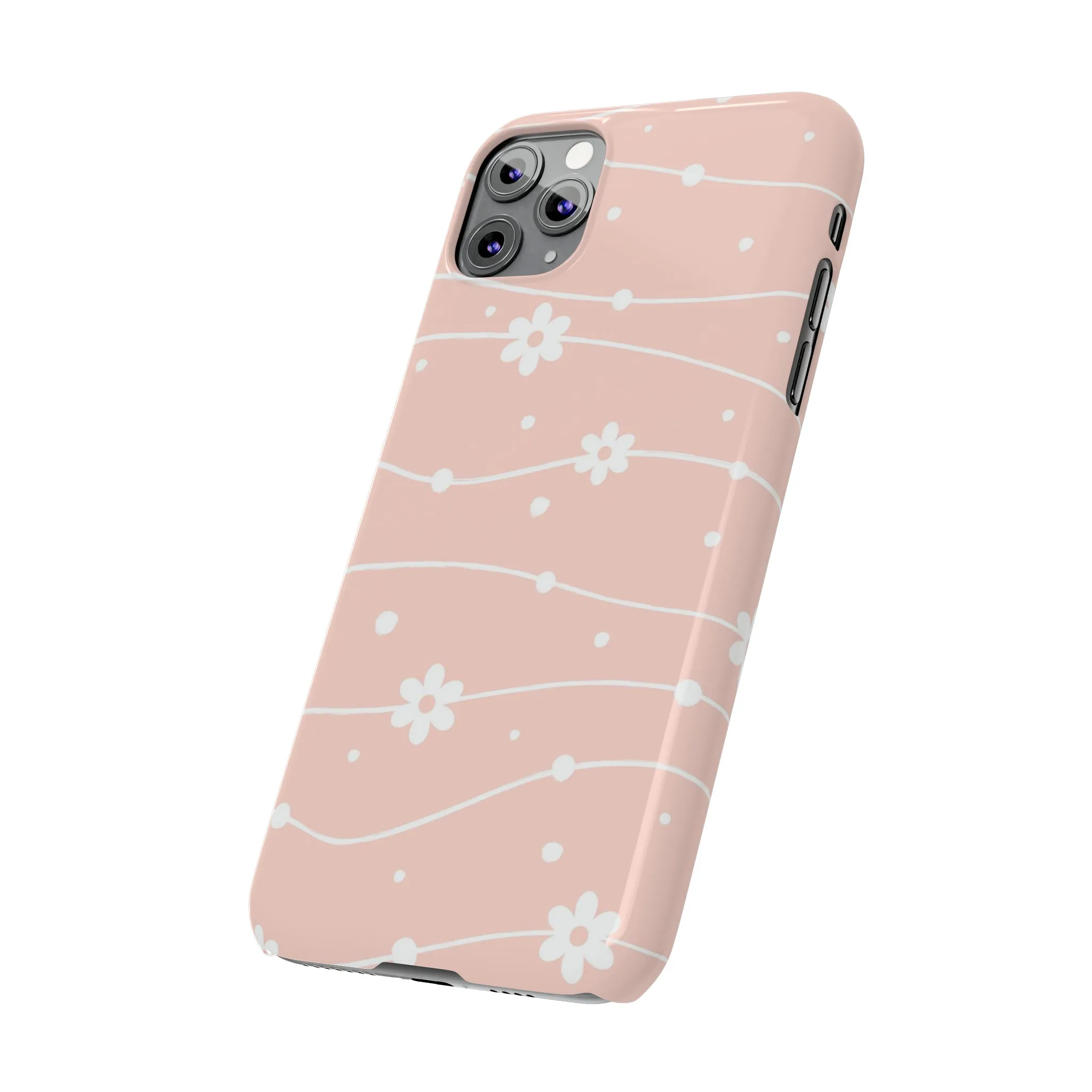 Pink background and White Daisies Polka Dots Design Sleek Elegance Wireless-Charging Compatible Phone Case Slim Phone Case compatible with over 20 iphone models