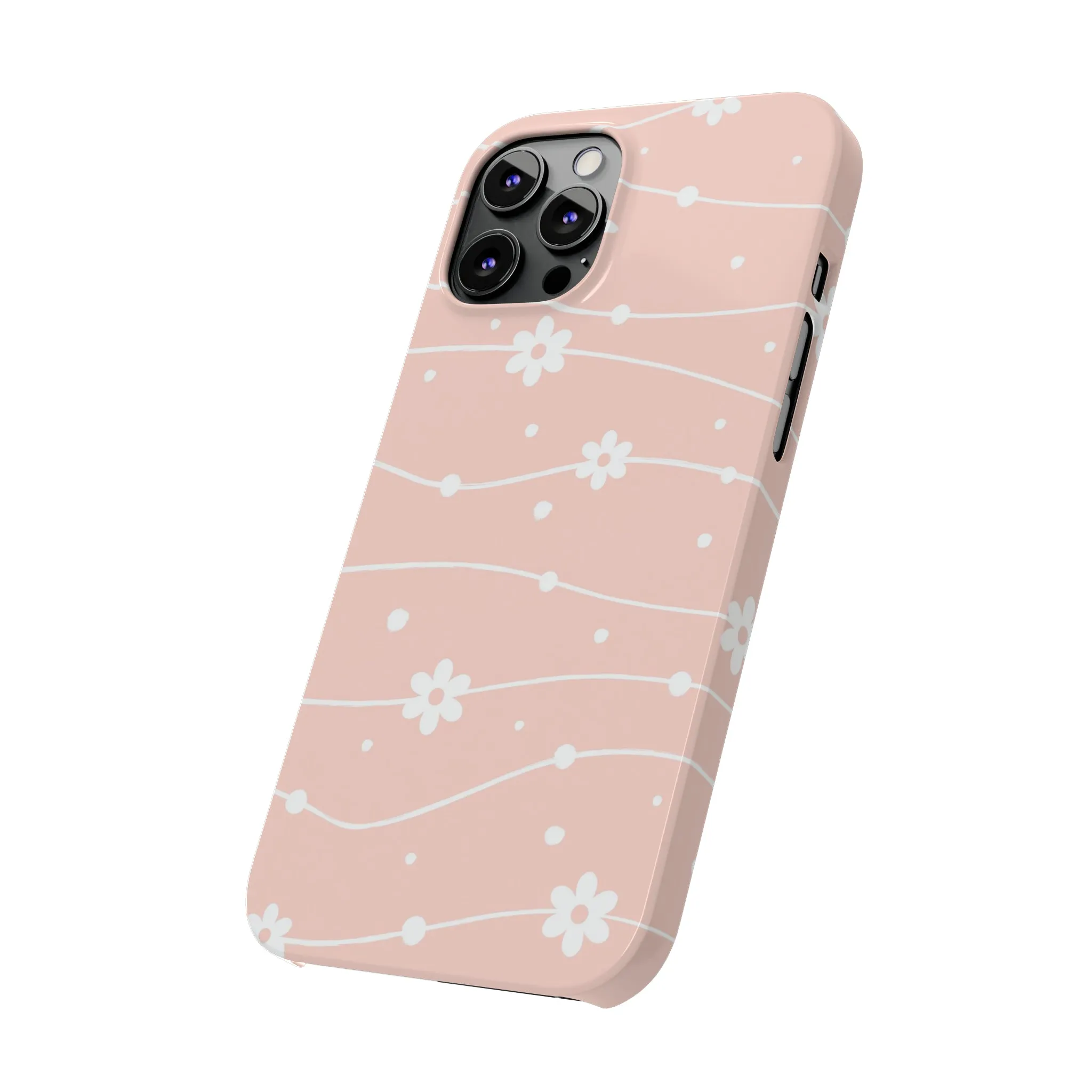 Pink background and White Daisies Polka Dots Design Sleek Elegance Wireless-Charging Compatible Phone Case Slim Phone Case compatible with over 20 iphone models