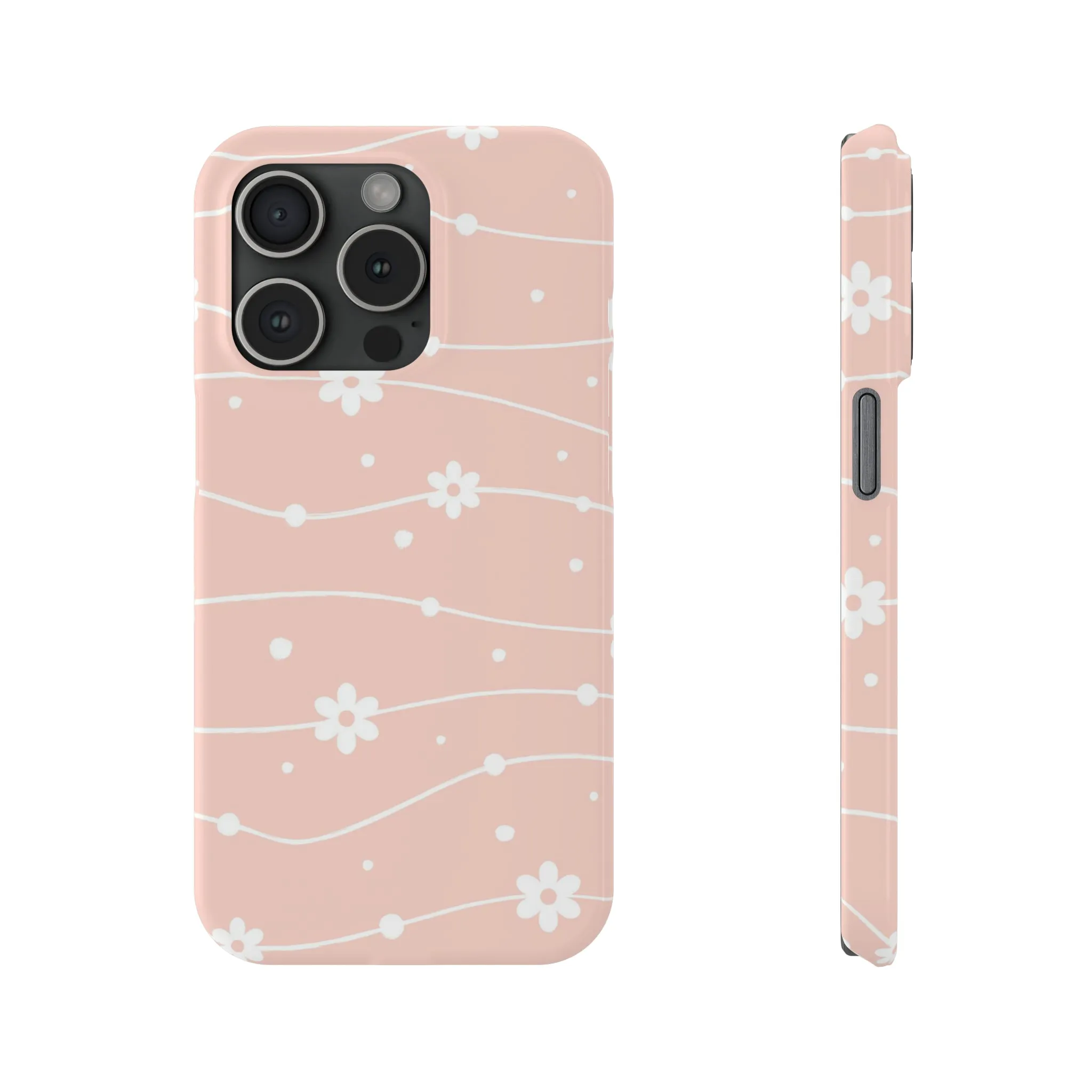 Pink background and White Daisies Polka Dots Design Sleek Elegance Wireless-Charging Compatible Phone Case Slim Phone Case compatible with over 20 iphone models