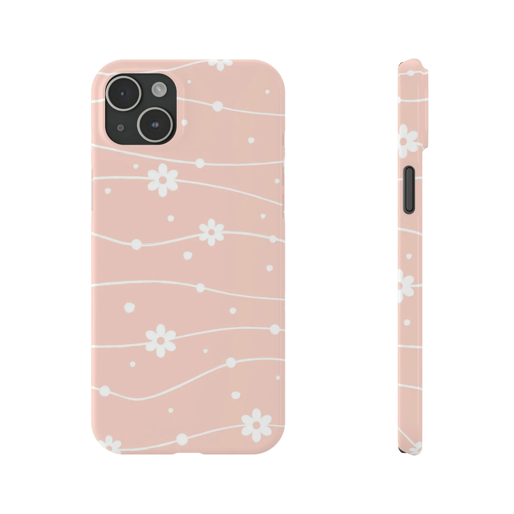 Pink background and White Daisies Polka Dots Design Sleek Elegance Wireless-Charging Compatible Phone Case Slim Phone Case compatible with over 20 iphone models