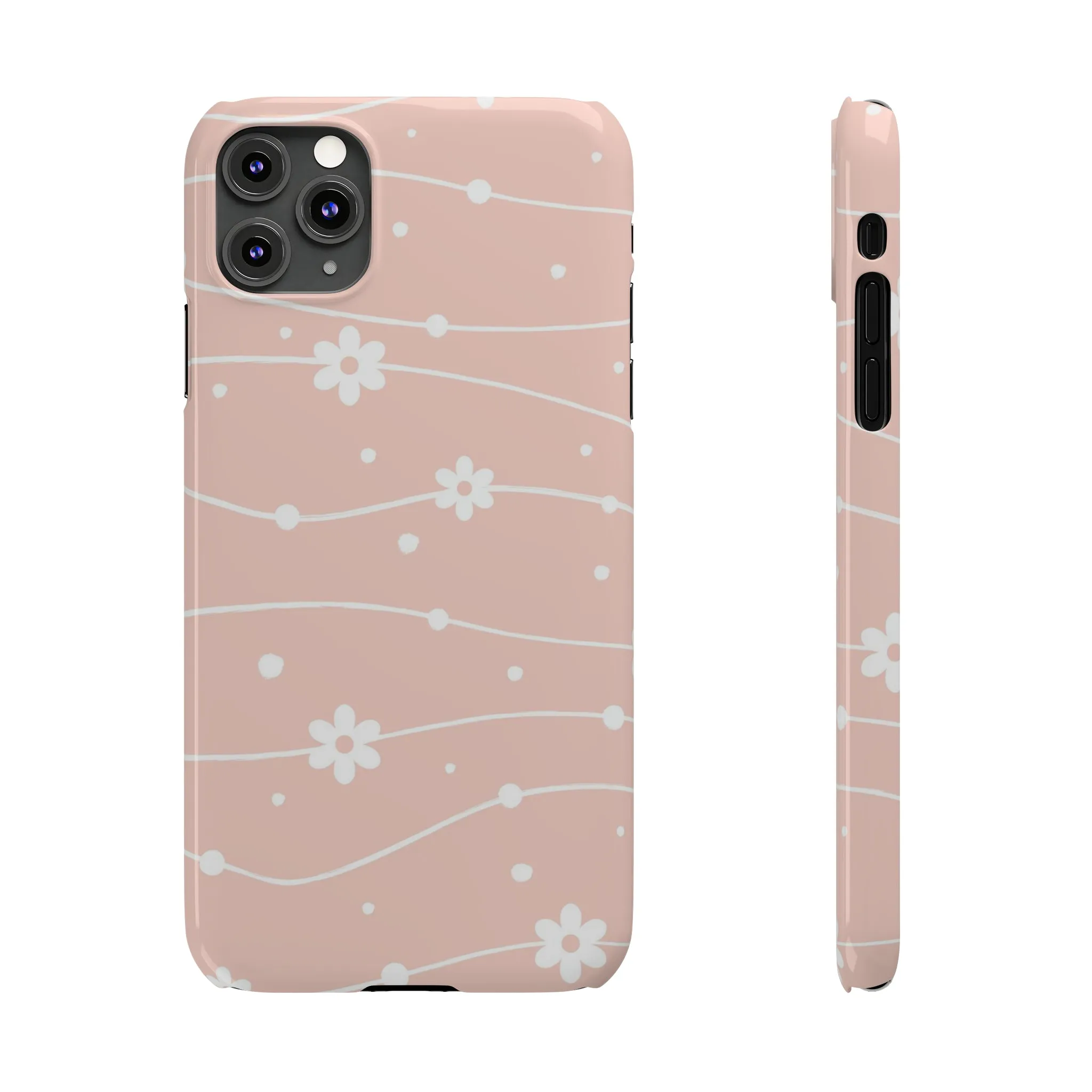 Pink background and White Daisies Polka Dots Design Sleek Elegance Wireless-Charging Compatible Phone Case Slim Phone Case compatible with over 20 iphone models