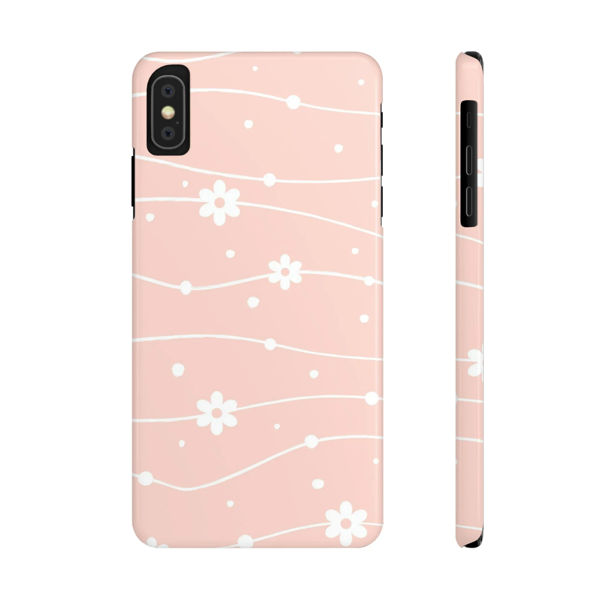 Pink background and White Daisies Polka Dots Design Sleek Elegance Wireless-Charging Compatible Phone Case Slim Phone Case compatible with over 20 iphone models