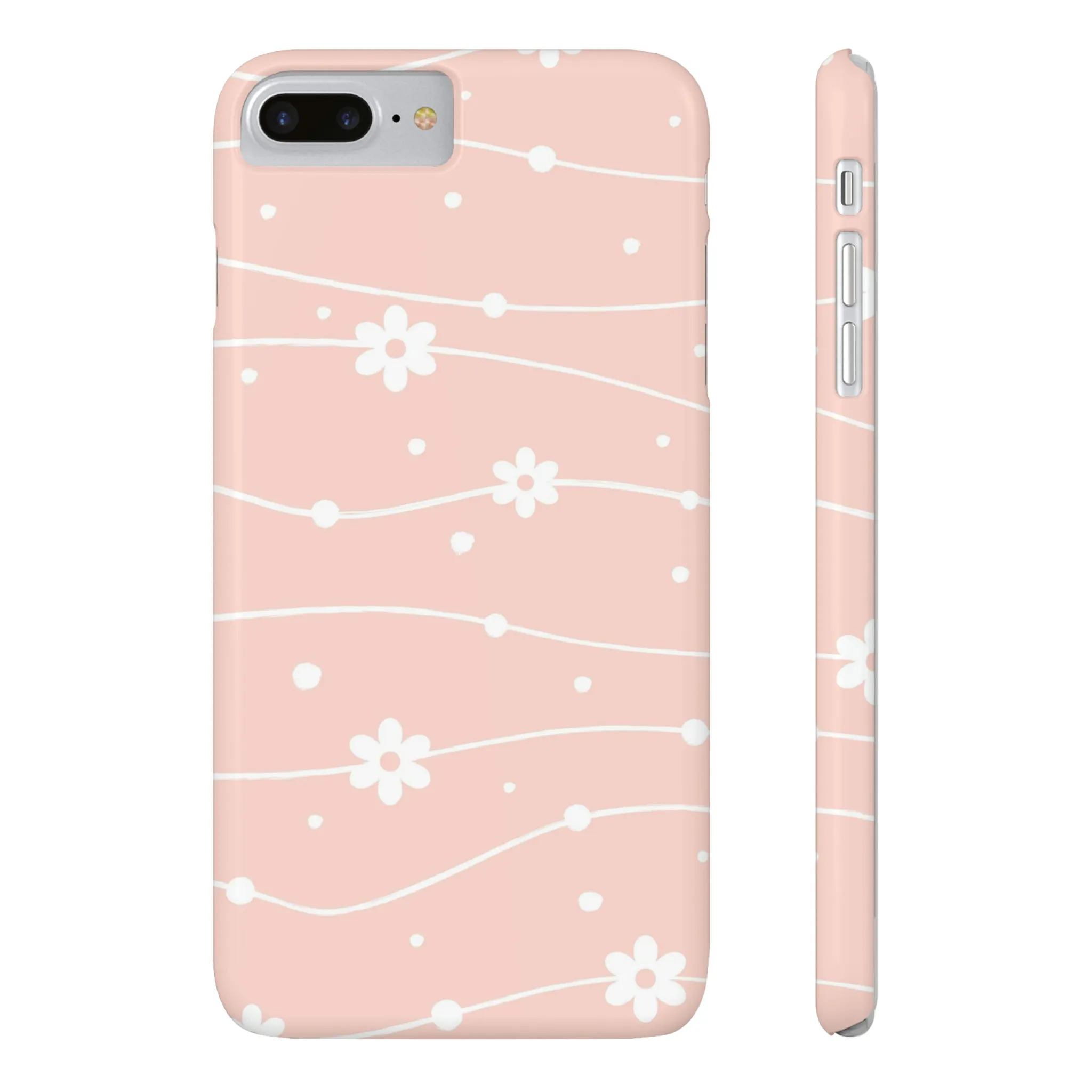 Pink background and White Daisies Polka Dots Design Sleek Elegance Wireless-Charging Compatible Phone Case Slim Phone Case compatible with over 20 iphone models