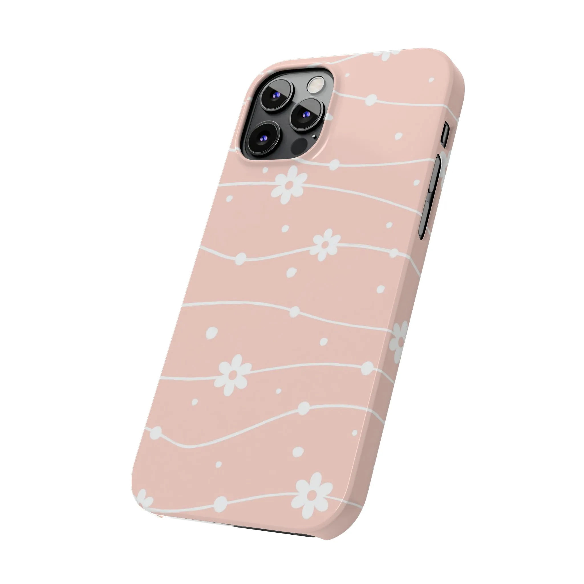 Pink background and White Daisies Polka Dots Design Sleek Elegance Wireless-Charging Compatible Phone Case Slim Phone Case compatible with over 20 iphone models