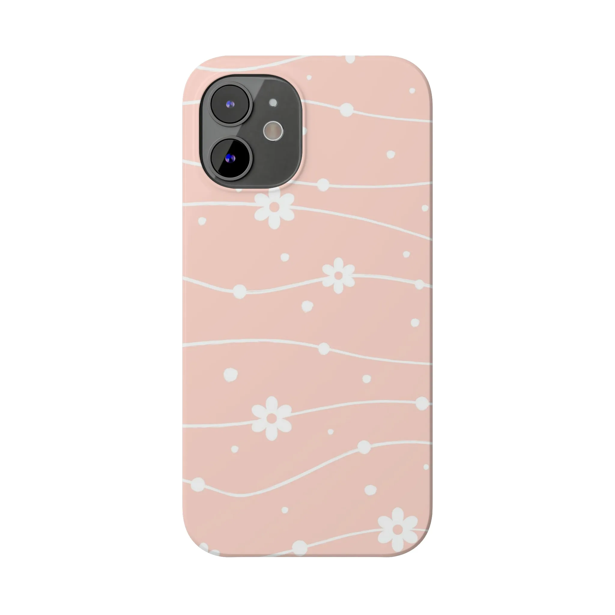 Pink background and White Daisies Polka Dots Design Sleek Elegance Wireless-Charging Compatible Phone Case Slim Phone Case compatible with over 20 iphone models