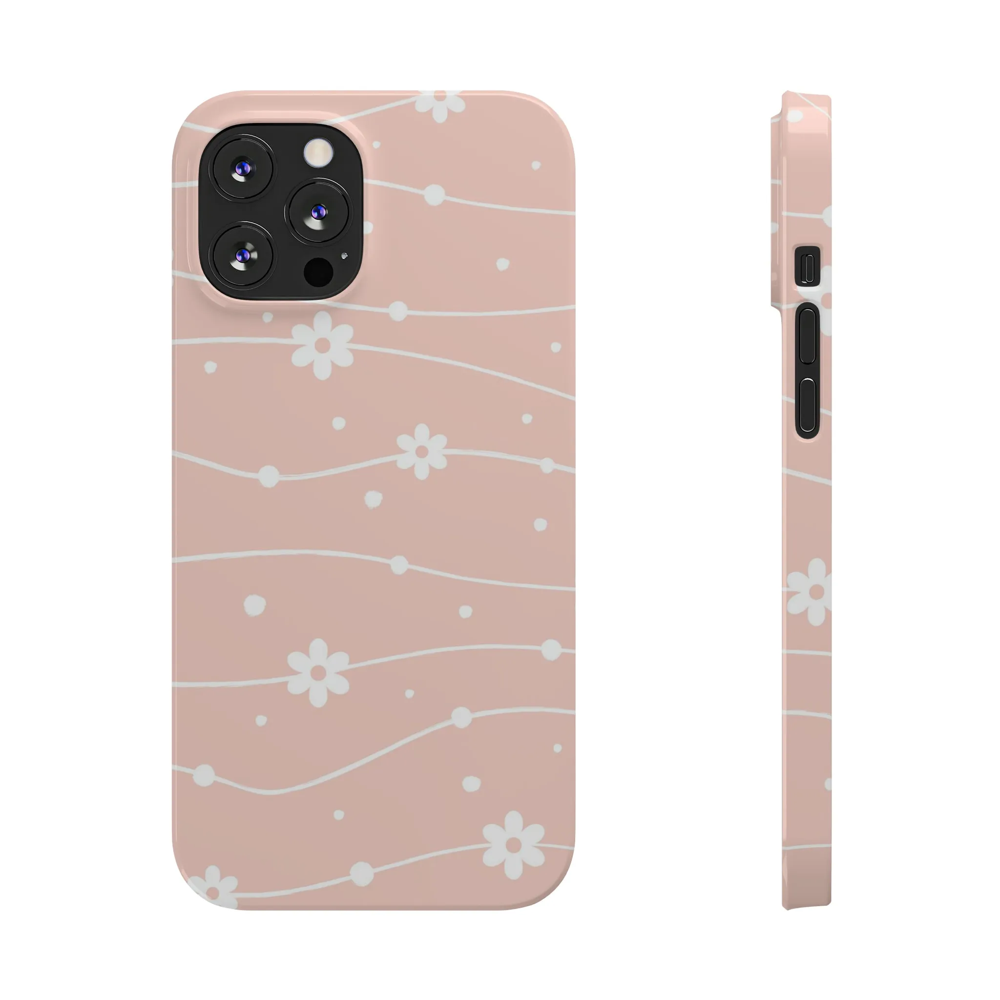 Pink background and White Daisies Polka Dots Design Sleek Elegance Wireless-Charging Compatible Phone Case Slim Phone Case compatible with over 20 iphone models